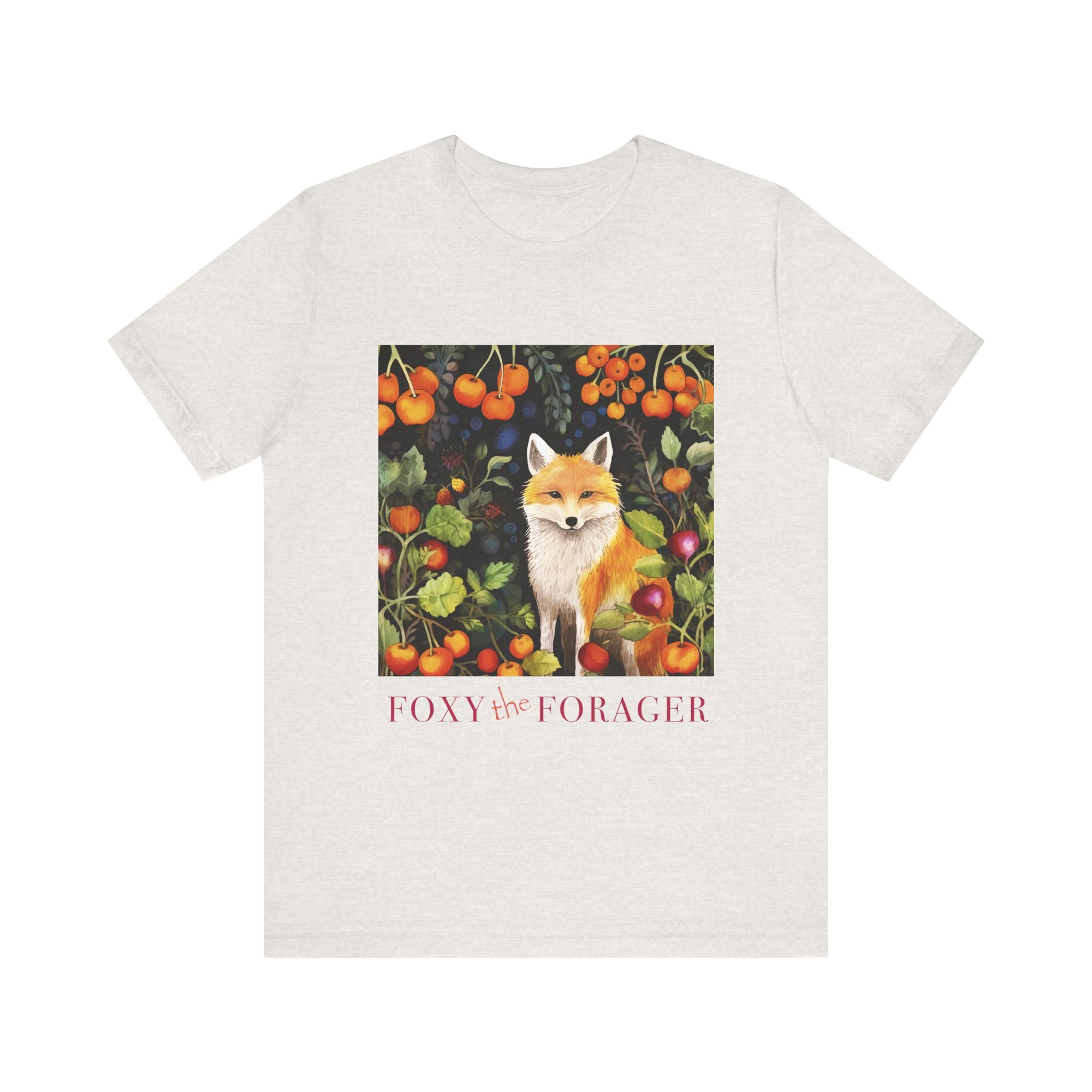 Foxy the Forager - Personalization option  Food Forest Fox - Unisex Jersey Short Sleeve Tee