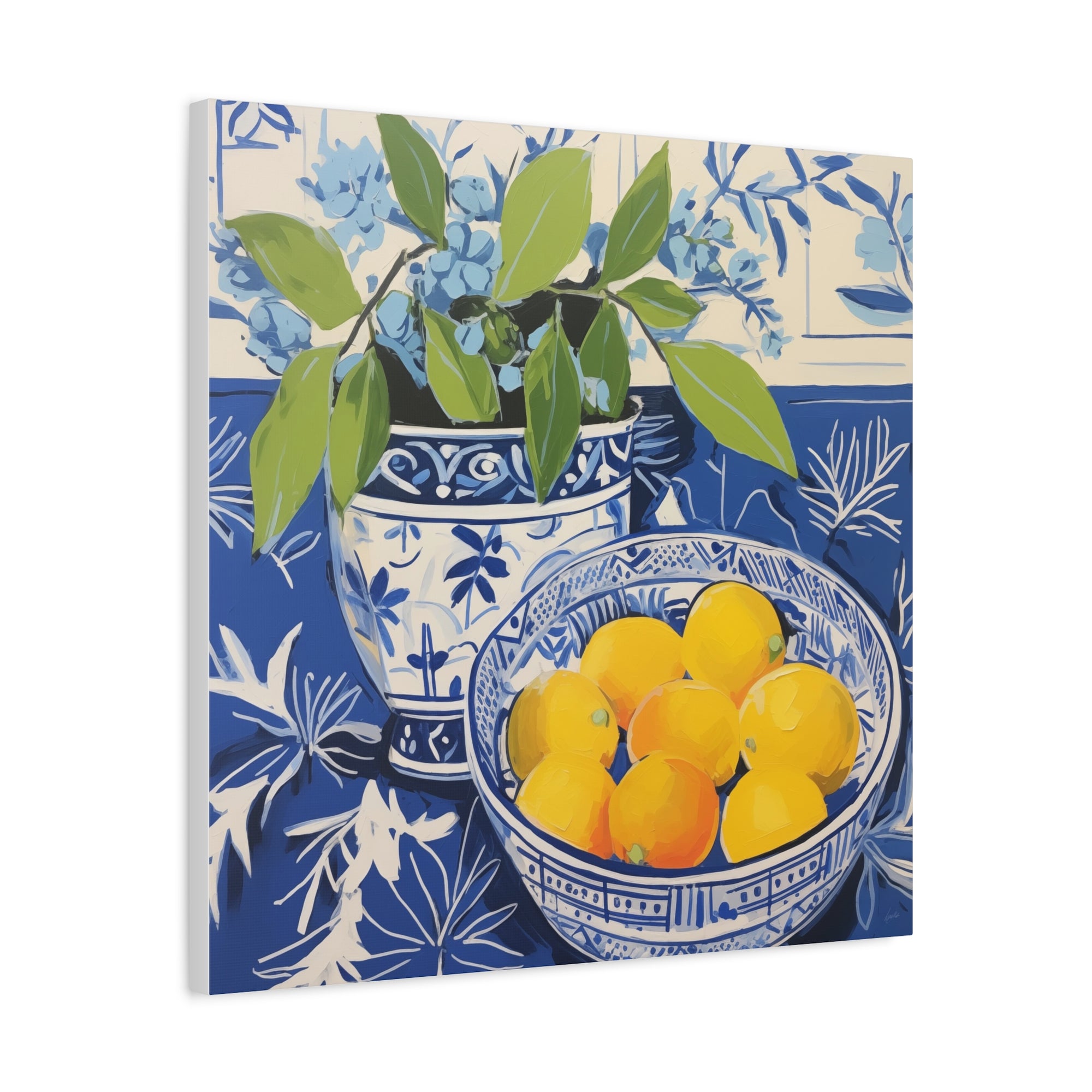 Lemon and Chinoiserie Harmony  - Available in 4 Sizes - Matte Canvas