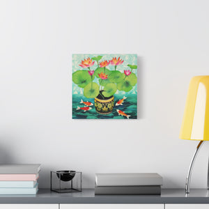 Koi With Lotus Pot - Available in 4 Sizes - Matte Canvas