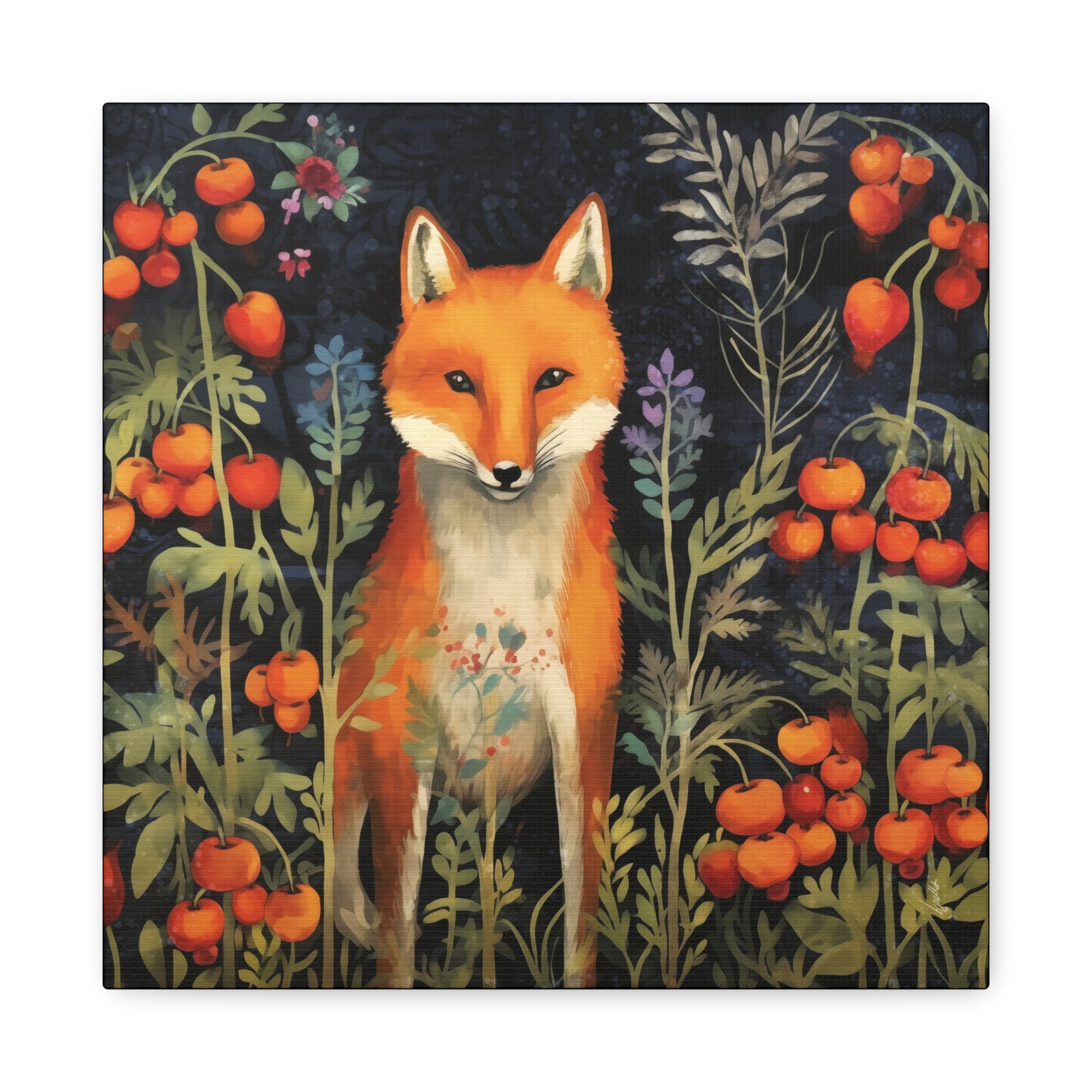 Fox in Crabapples - Available in 4 Sizes - Matte Canvas