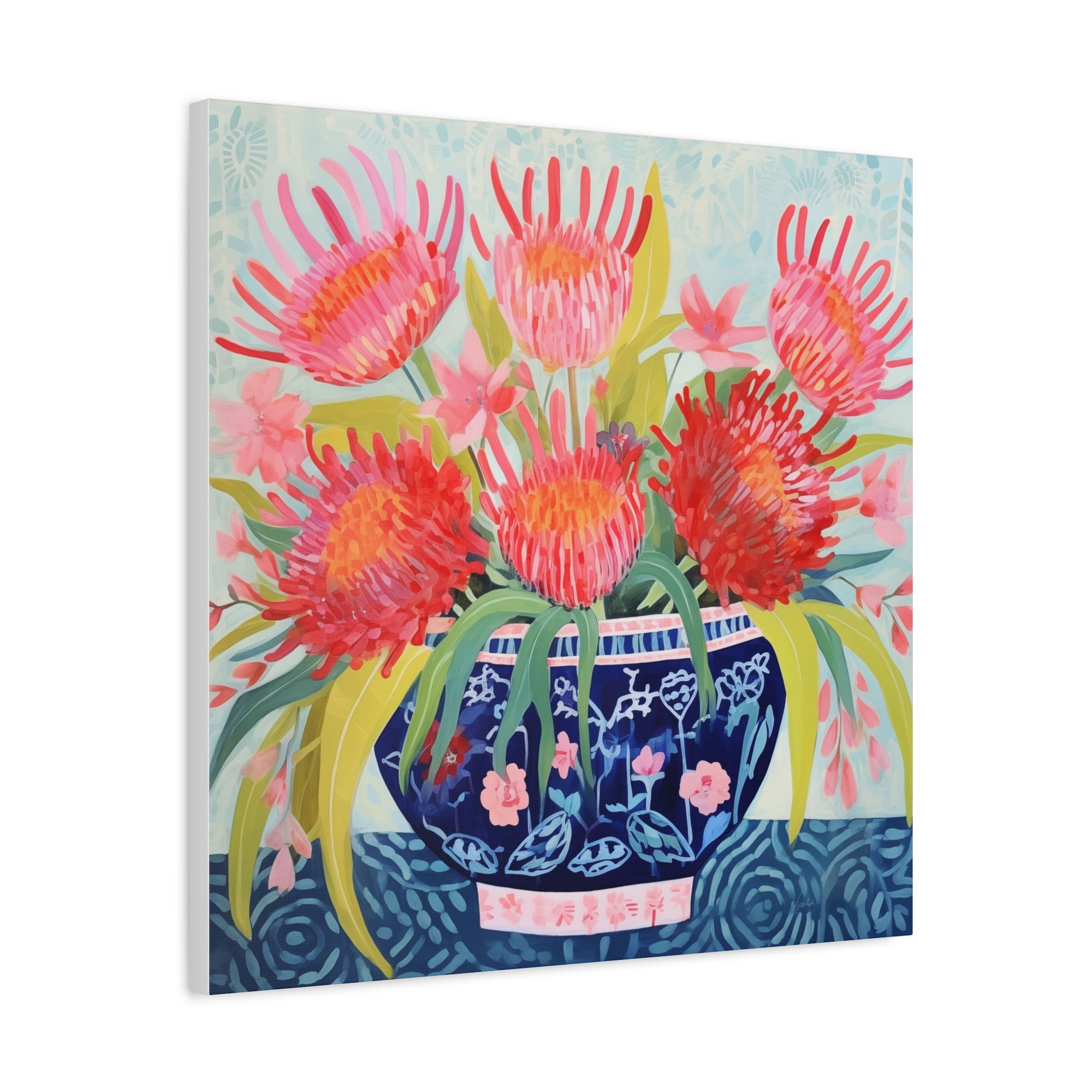 Happy Spider Protea in Chinoiserie Bowl - Available in 4 Sizes - Matte Canvas