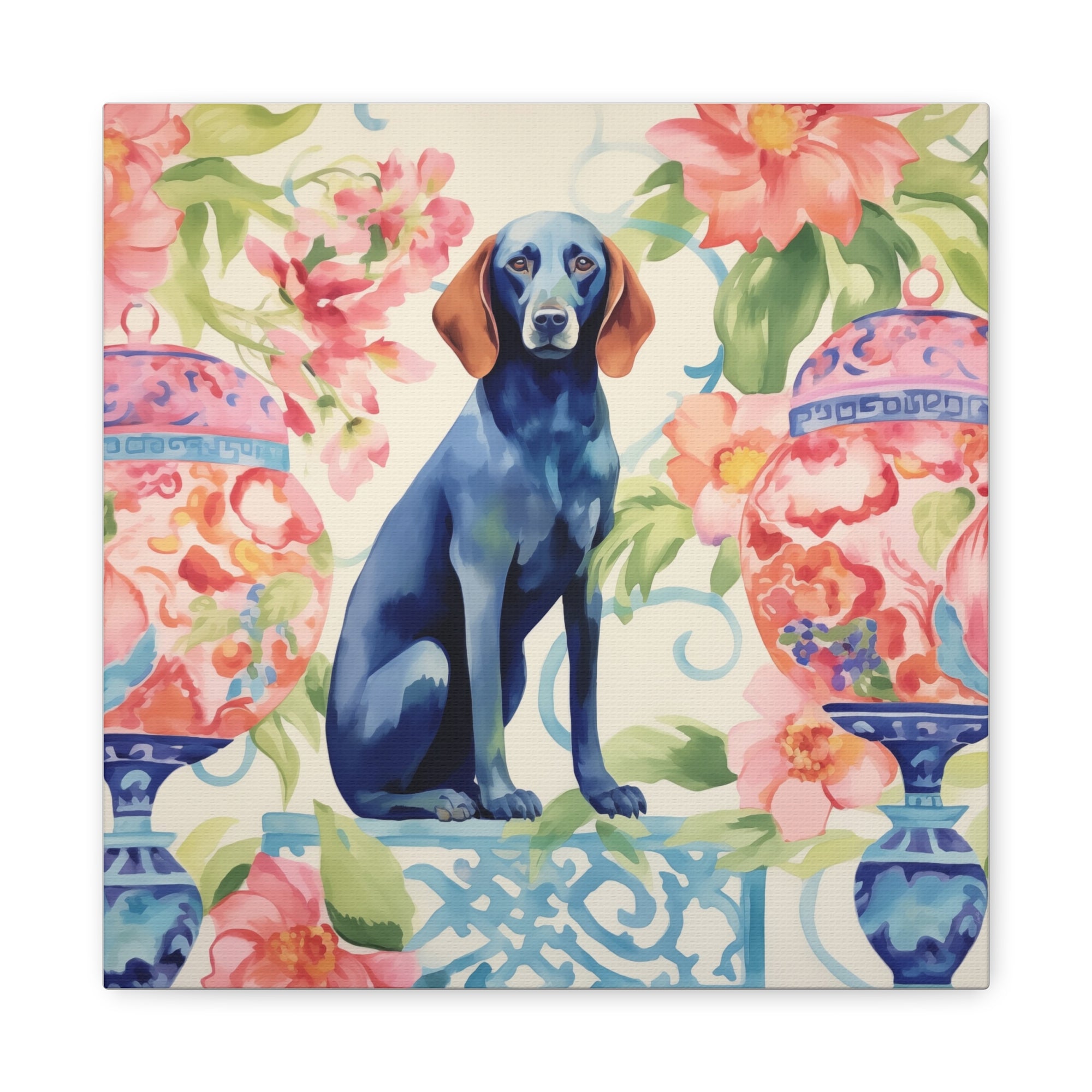 Blue-Noiserie -Blue Dog in Chinoiserie Room - Available in 4 sizes - Matte Canvas