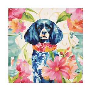 Royal King Charles Spaniel in Chinoiserie Garden - Available in 4 Sizes - Matte Canvas