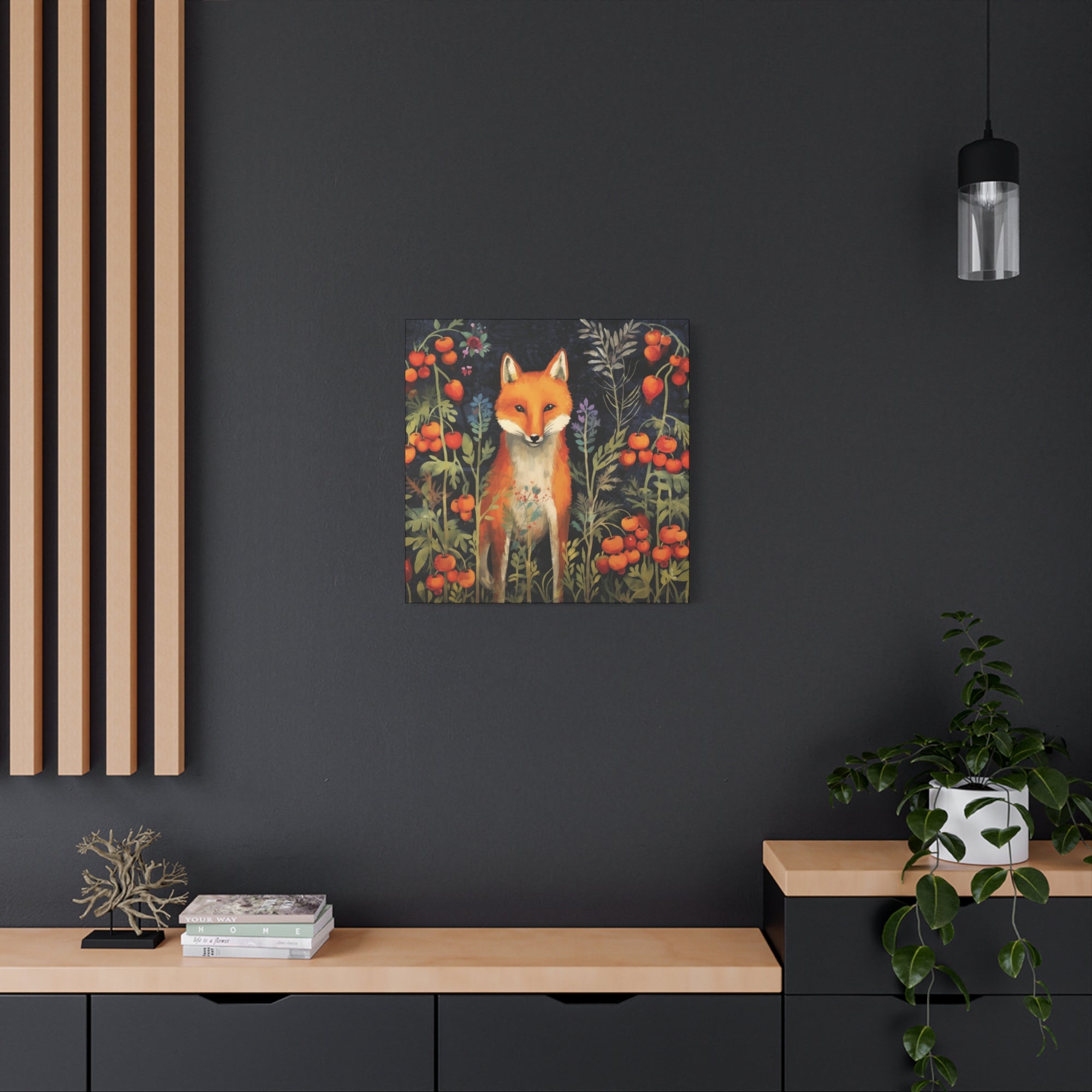 Fox in Crabapples - Available in 4 Sizes - Matte Canvas