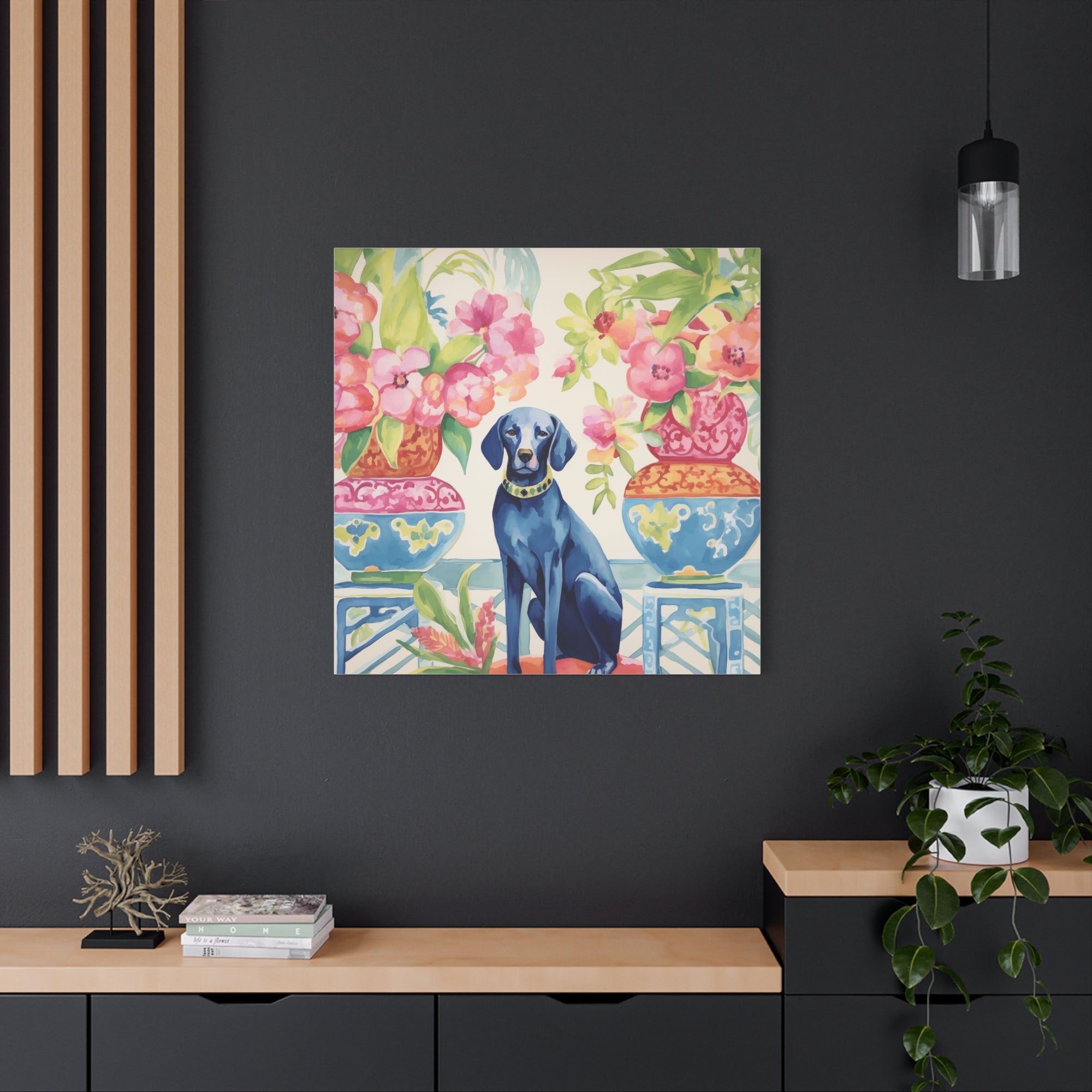 Chew-Noiserie -Blue Dog in Chinoiserie Room -Available in 4 sizes - Matte Canvas