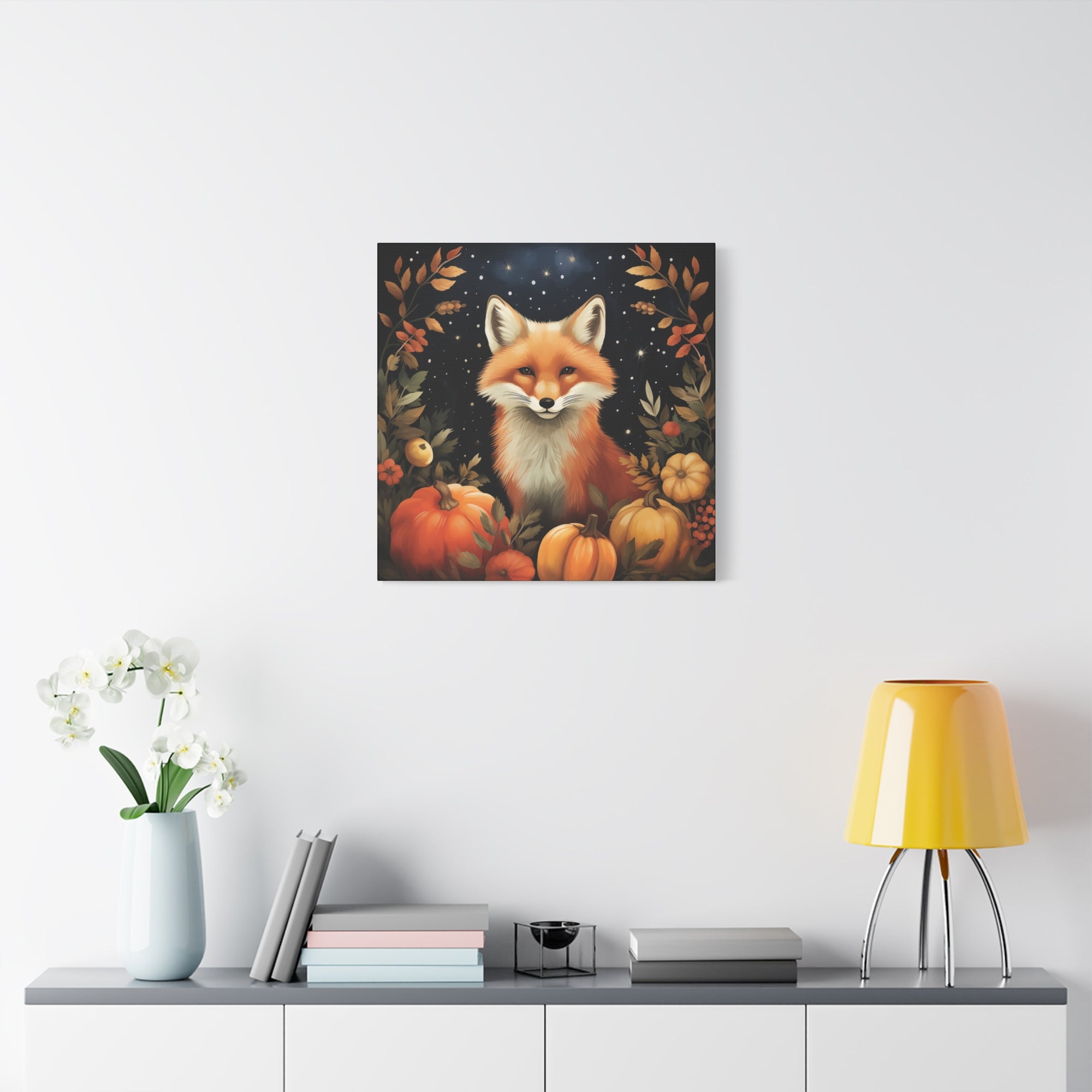 Fox in Starry Pumpkin Patch - Available in 4 Sizes - Matte Canvas