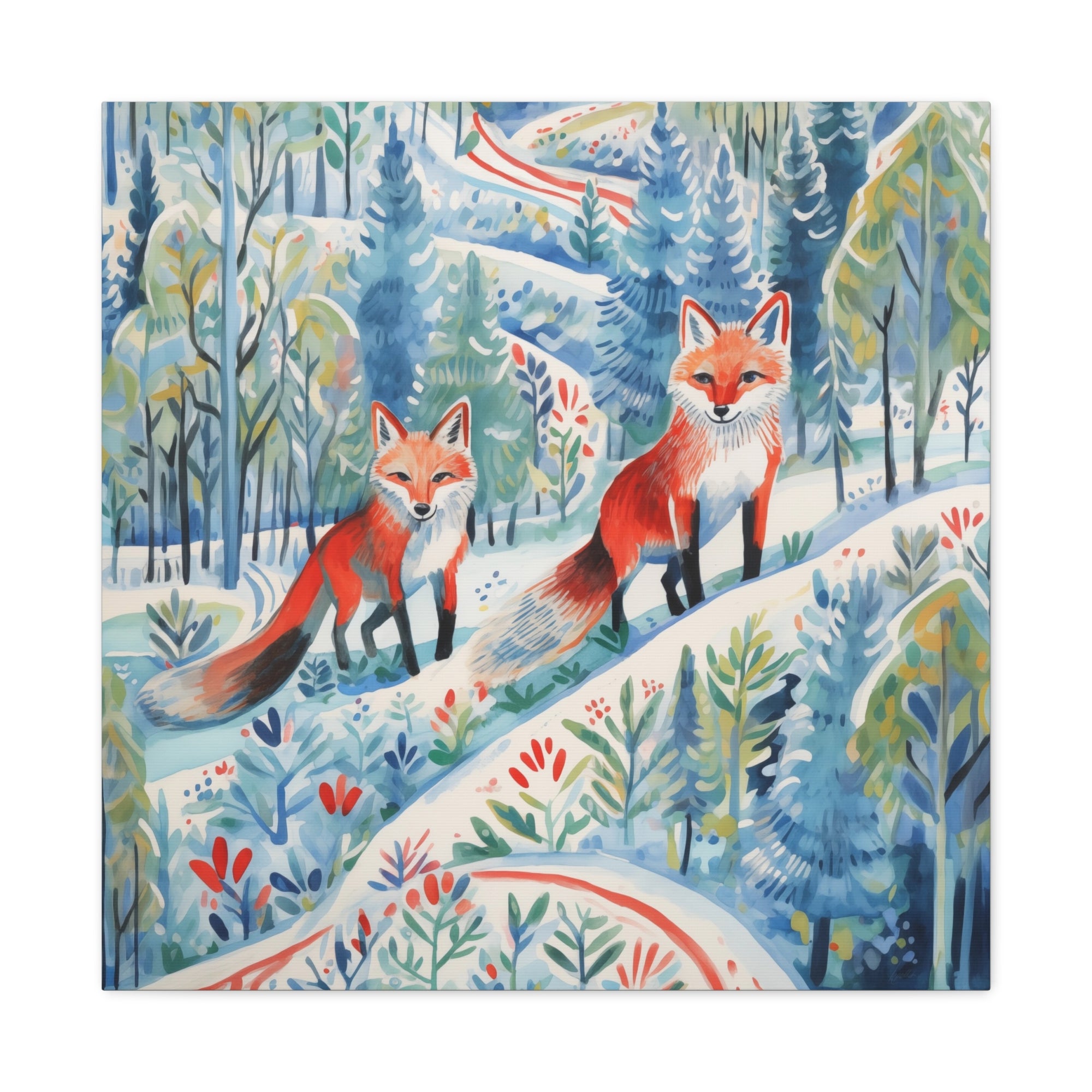 Foxes Snowy Sojourn - Available in 4 Sizes - Matte Canvas