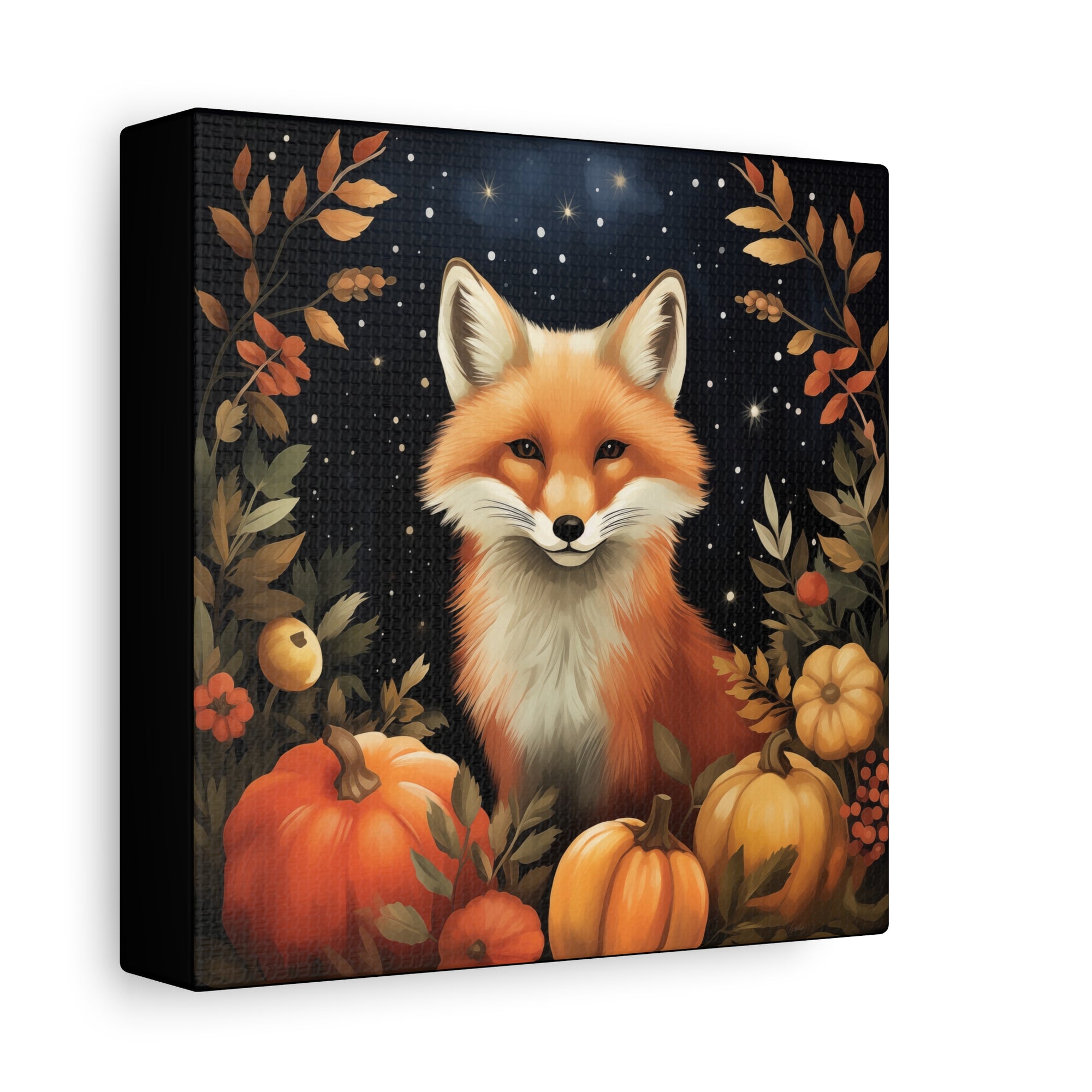 Fox in Starry Pumpkin Patch - Available in 4 Sizes - Matte Canvas