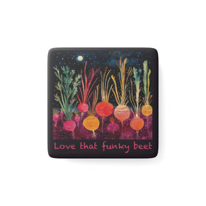 Love That Funky Beet, Porcelain Magnet, Square, garden magnet, gardener, veggie magnet, magnet for mom, carrot, root veggie