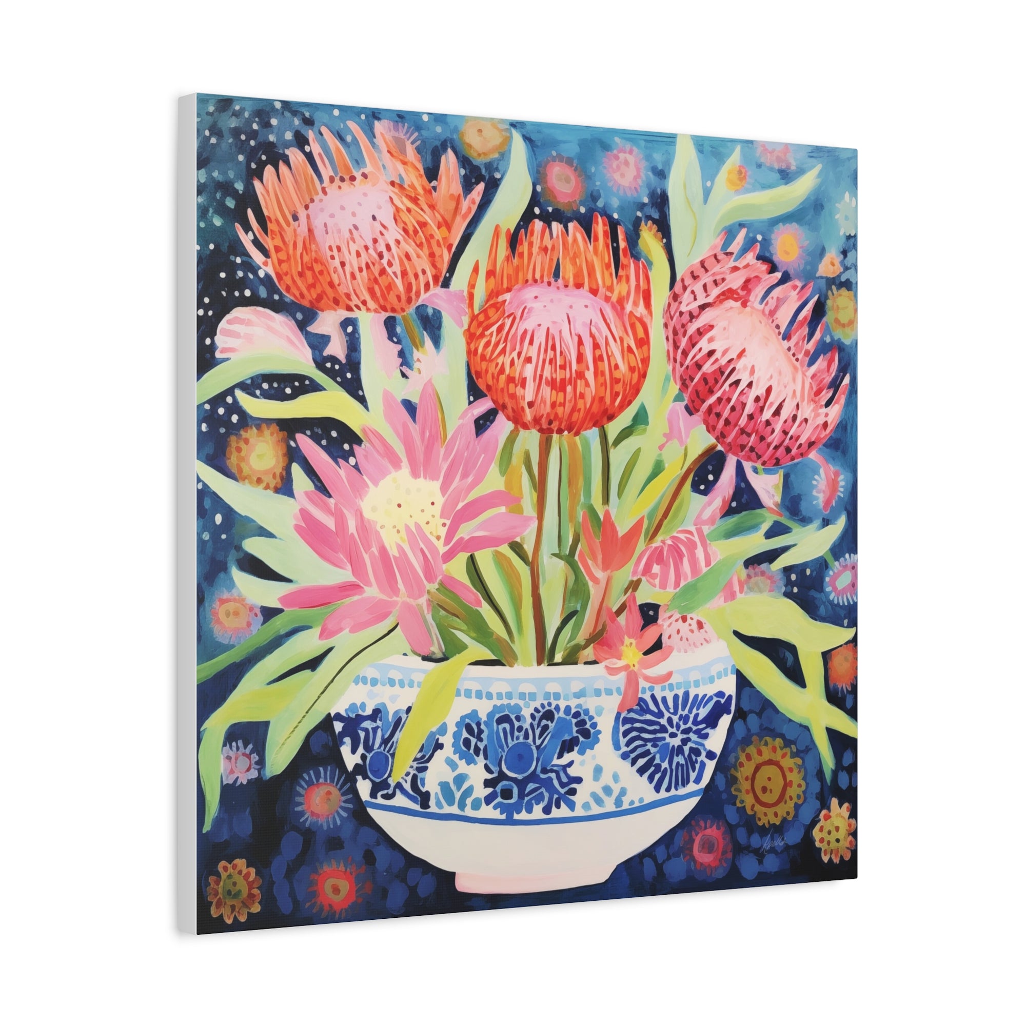 Starlit Proteas in Chinoiserie Bowl  - Available in 4 Sizes - Matte Canvas