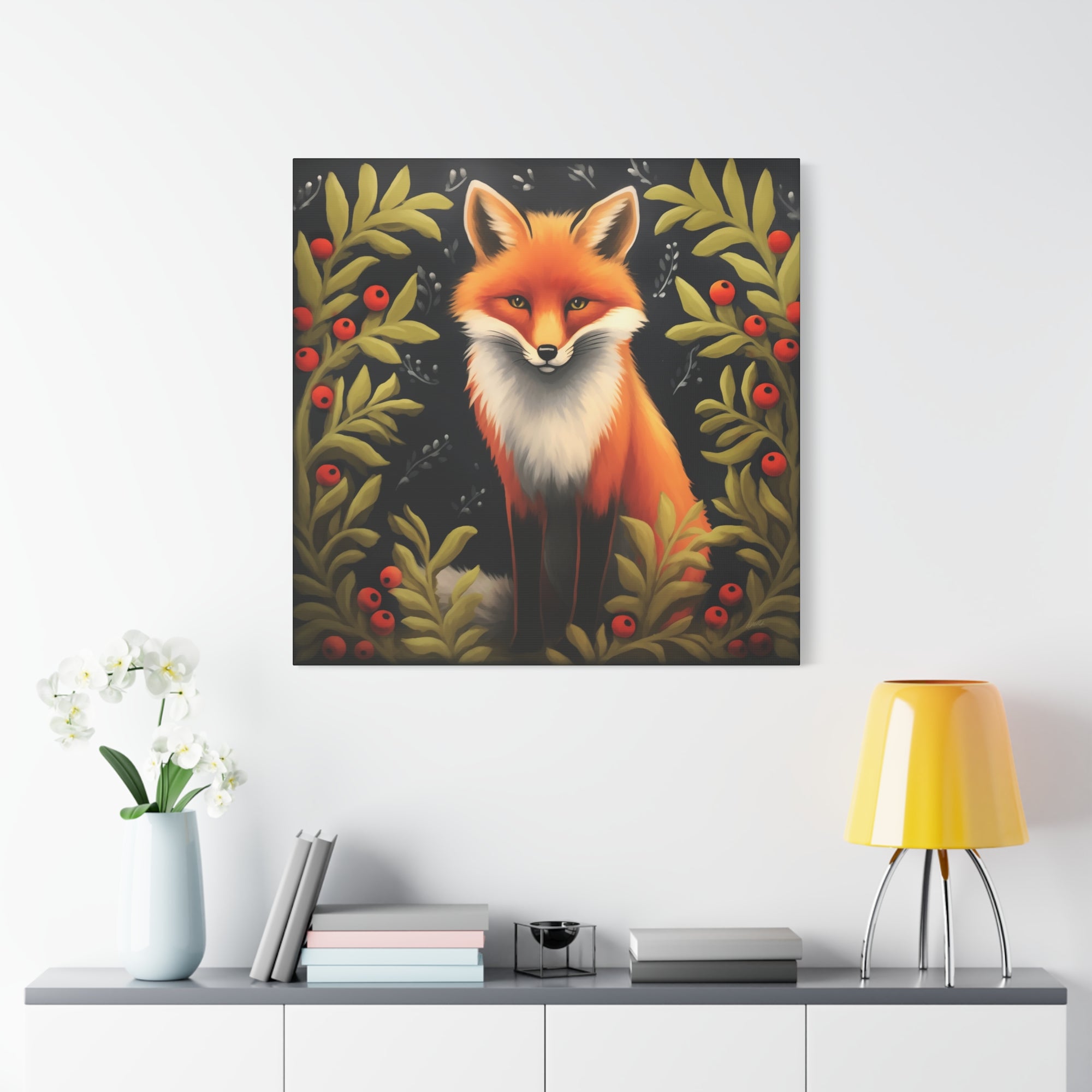 Fox Berry Winter Night - Available in 4 Sizes - Matte Canvas