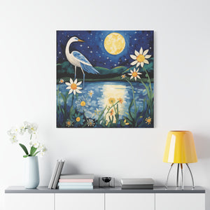 Egret in the Moonlight  - Available in 5 Sizes - Matte Canvas