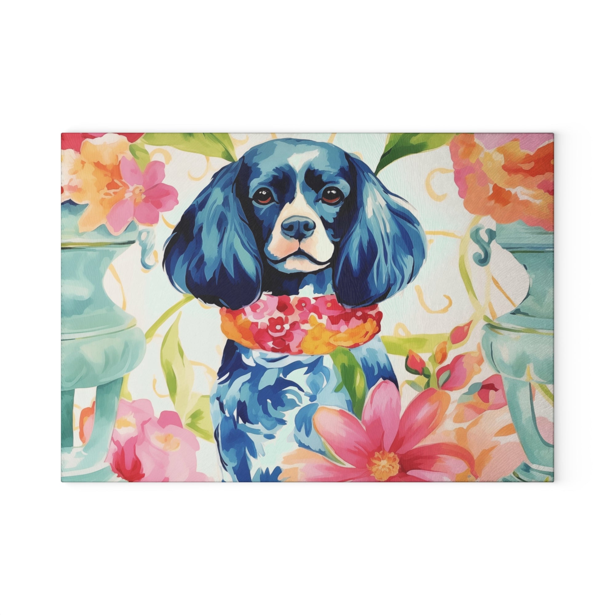 Cutting Board - Royal King Charles Spaniel with Peonies - Personalization Optional