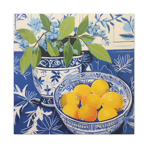 Lemon and Chinoiserie Harmony  - Available in 4 Sizes - Matte Canvas