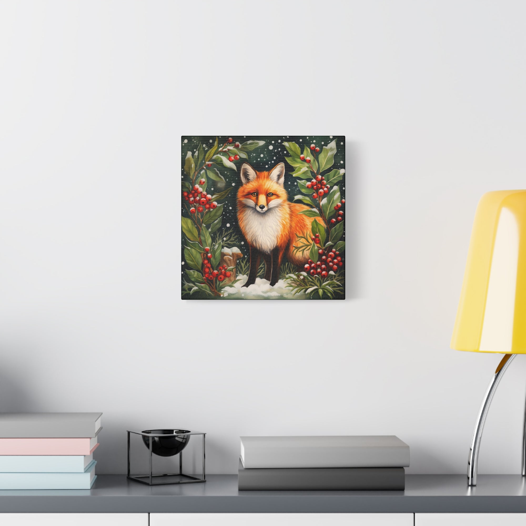 Snowy Hollies With Fox - Available in 4 Sizes - Matte Canvas