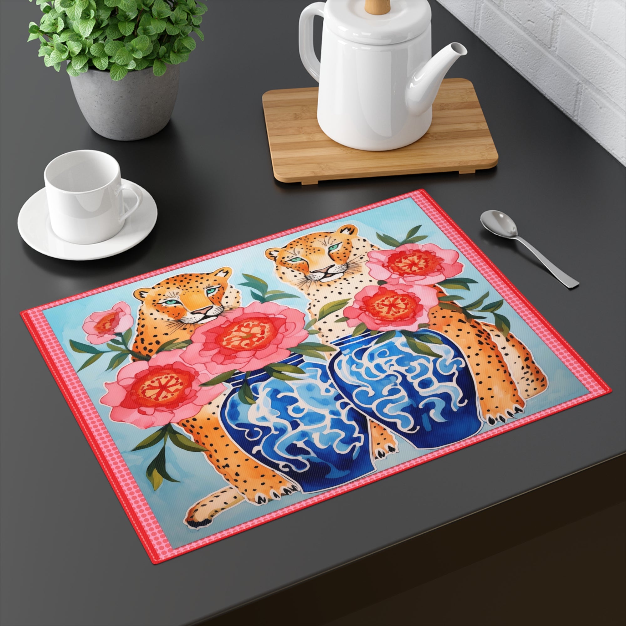 Placemat, 1pc -Serengeti Cheetahs & Chinoiserie