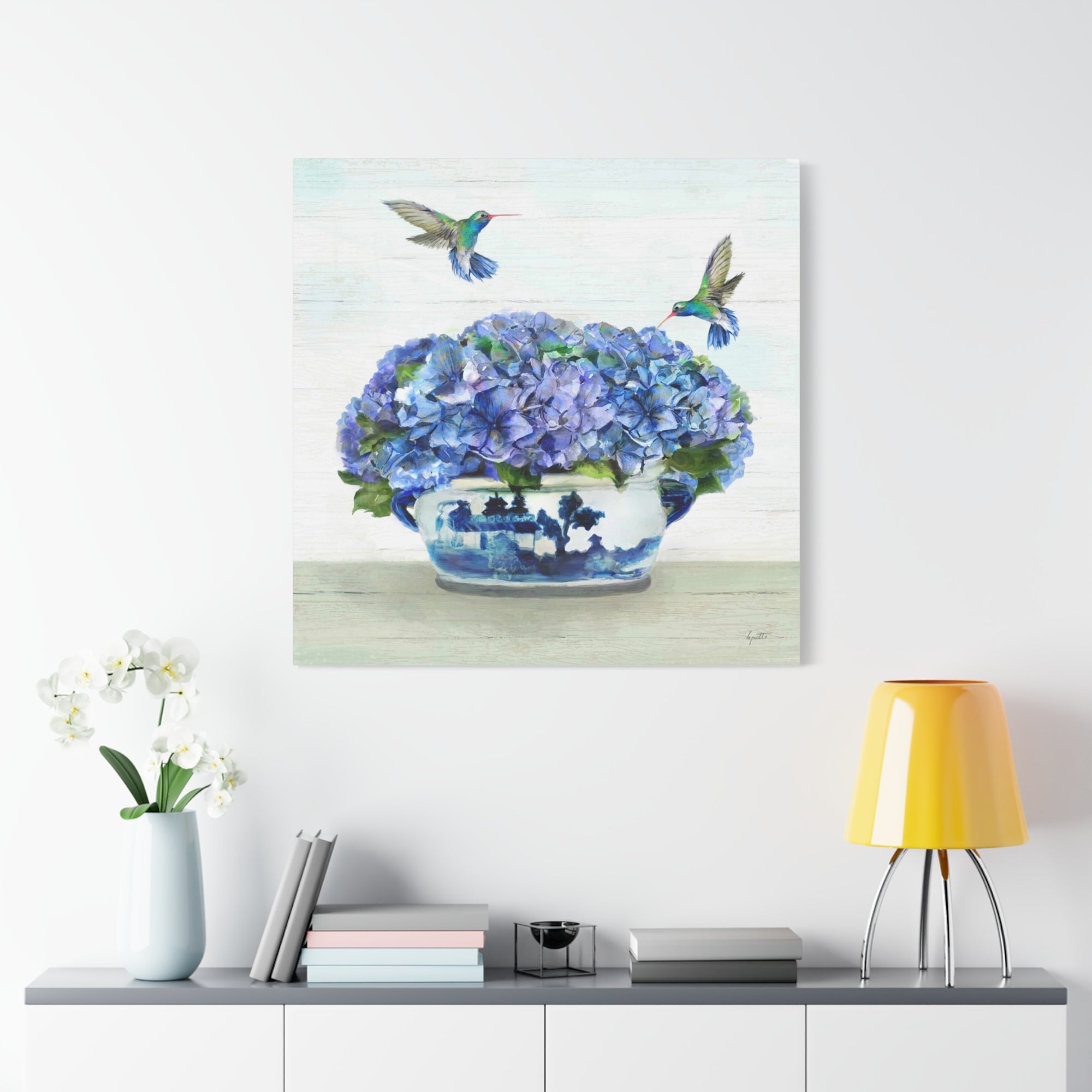 Hummingbirds in Hydrangea - Available in 4 Sizes - Matte Canvas