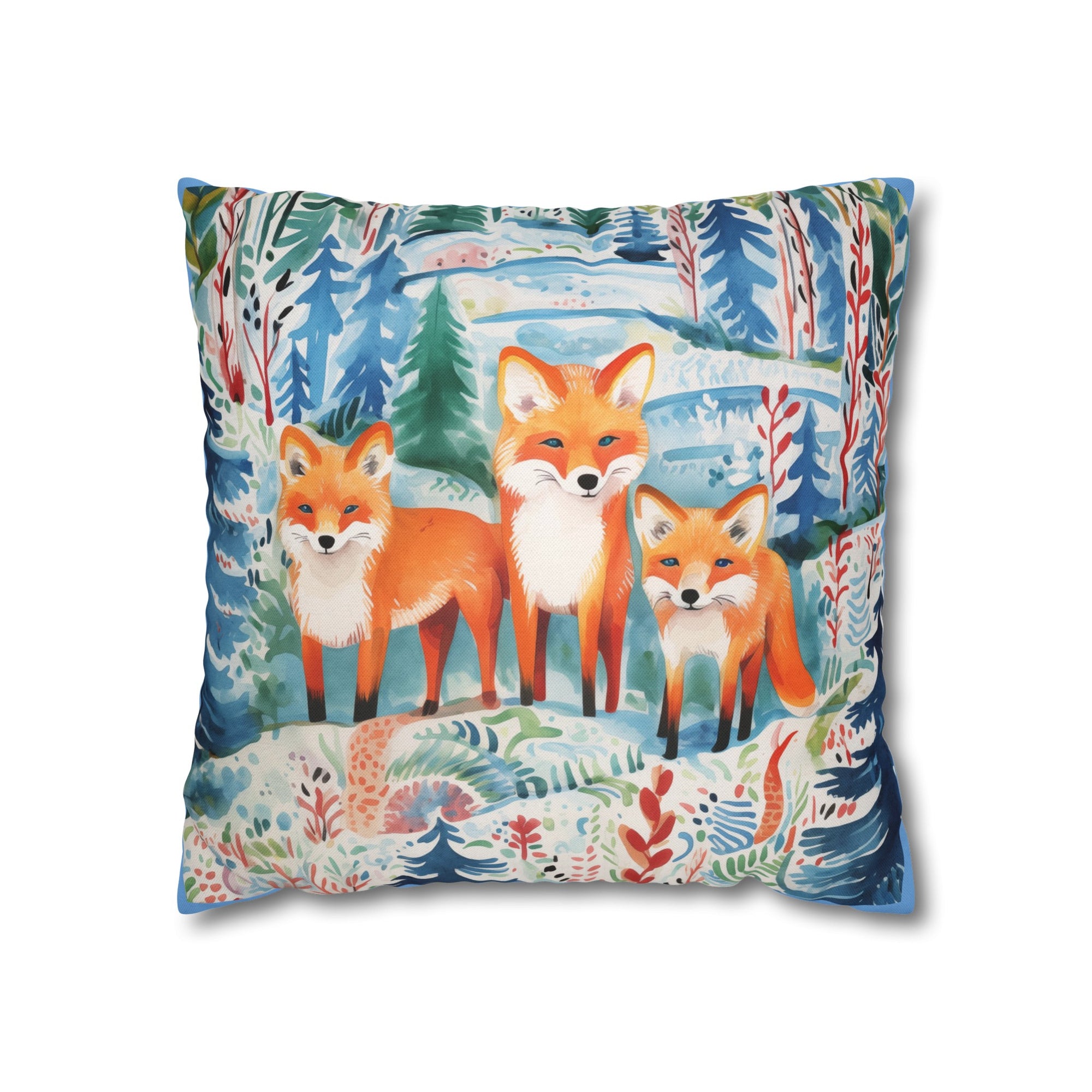 Spun Polyester Square Pillowcase - Fox Friends Trail