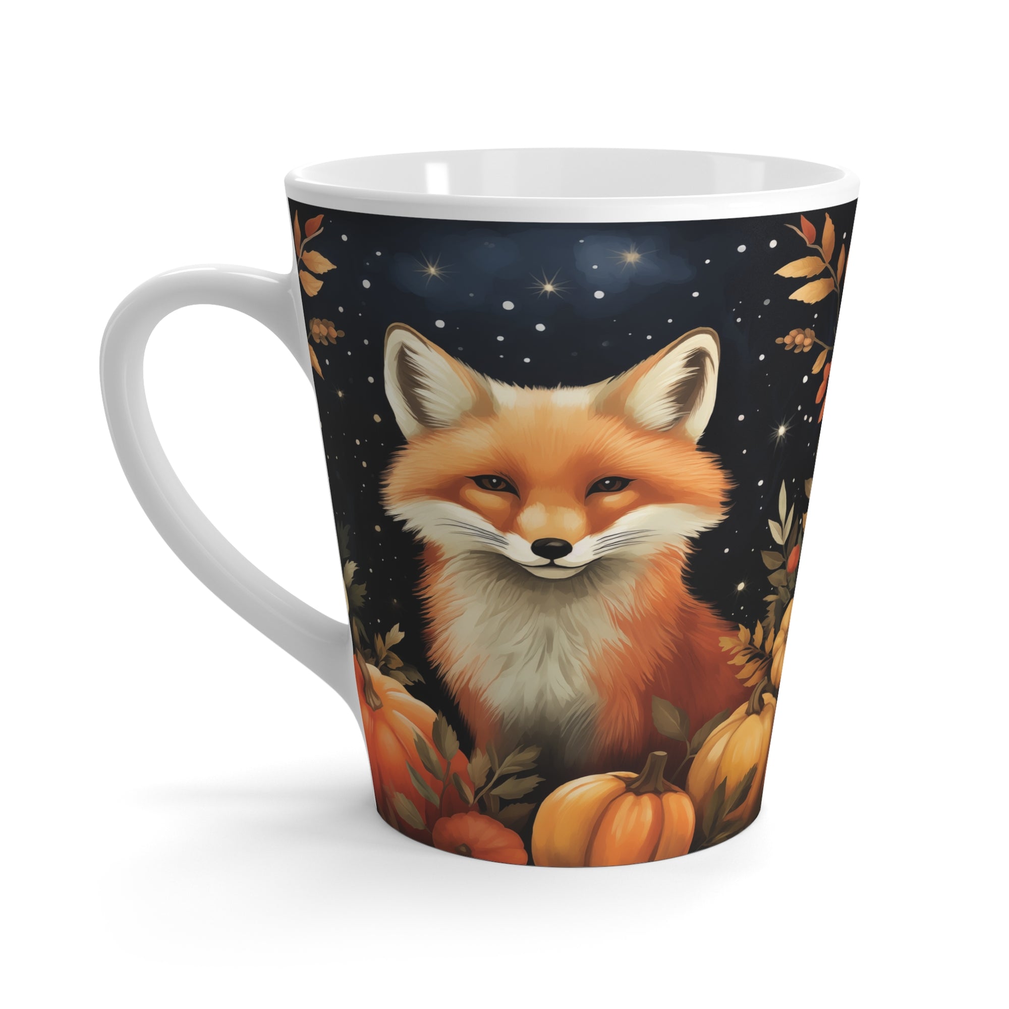 Latte Mug - Fox In Starry Pumpkin Patch