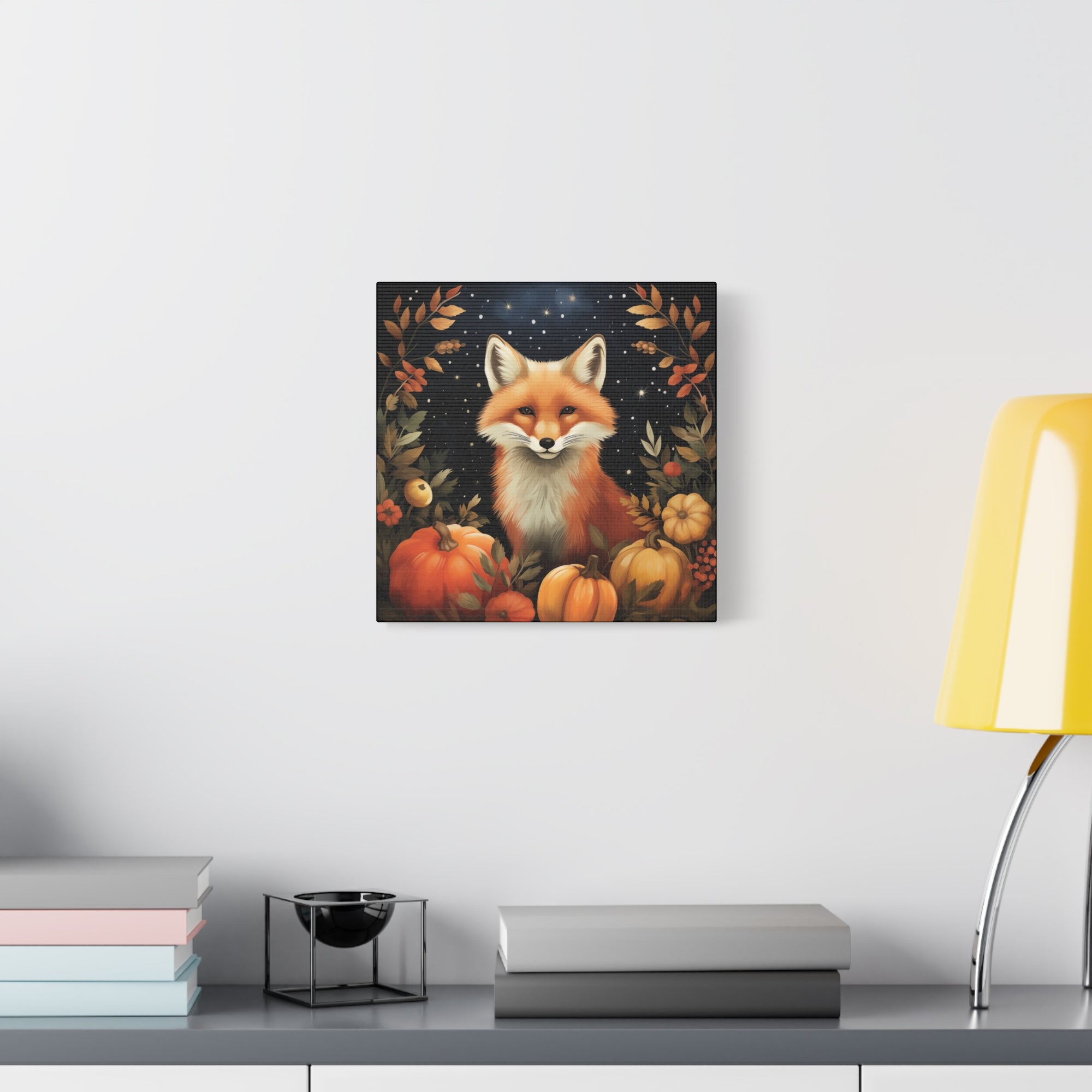 Fox in Starry Pumpkin Patch - Available in 4 Sizes - Matte Canvas