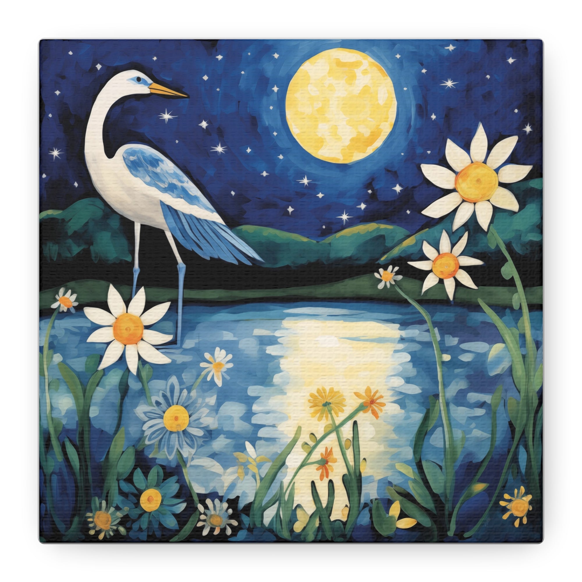 Egret in the Moonlight  - Available in 5 Sizes - Matte Canvas