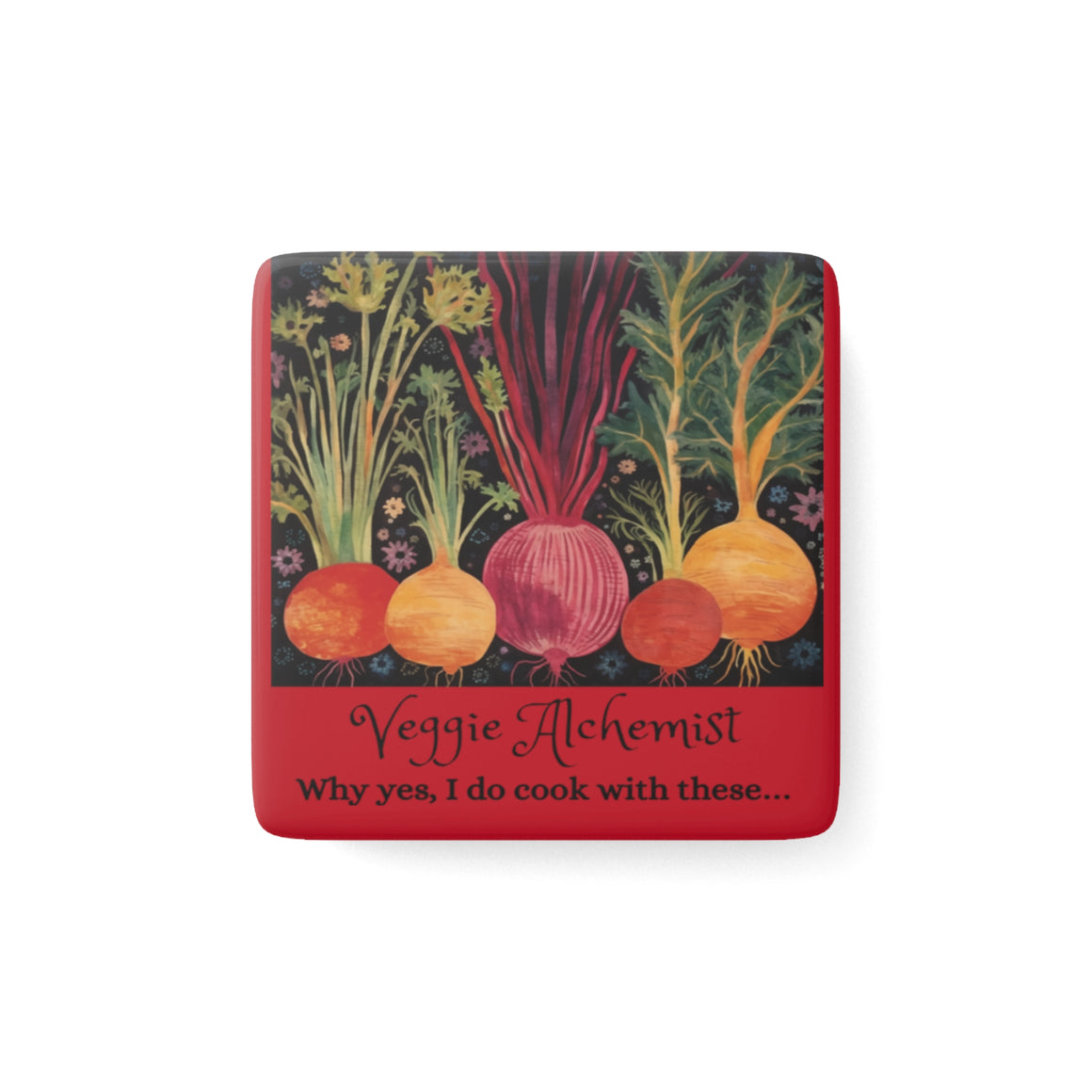 Veggie Alchemist, personalization option - Porcelain Magnet, Square, garden magnet, gardener, veggie magnet, magnet for kitchen