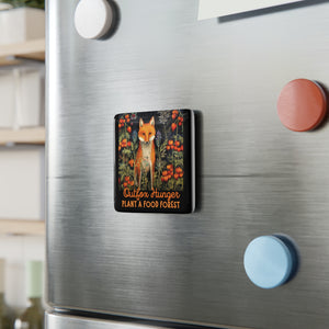 Outfox Hunger Plant a Food Forest - personalization option - Porcelain Magnet, Square, kitchen magnet, magnet for fridge, fox, food forest, forage, hunger, food justice, advocate, woodland garden