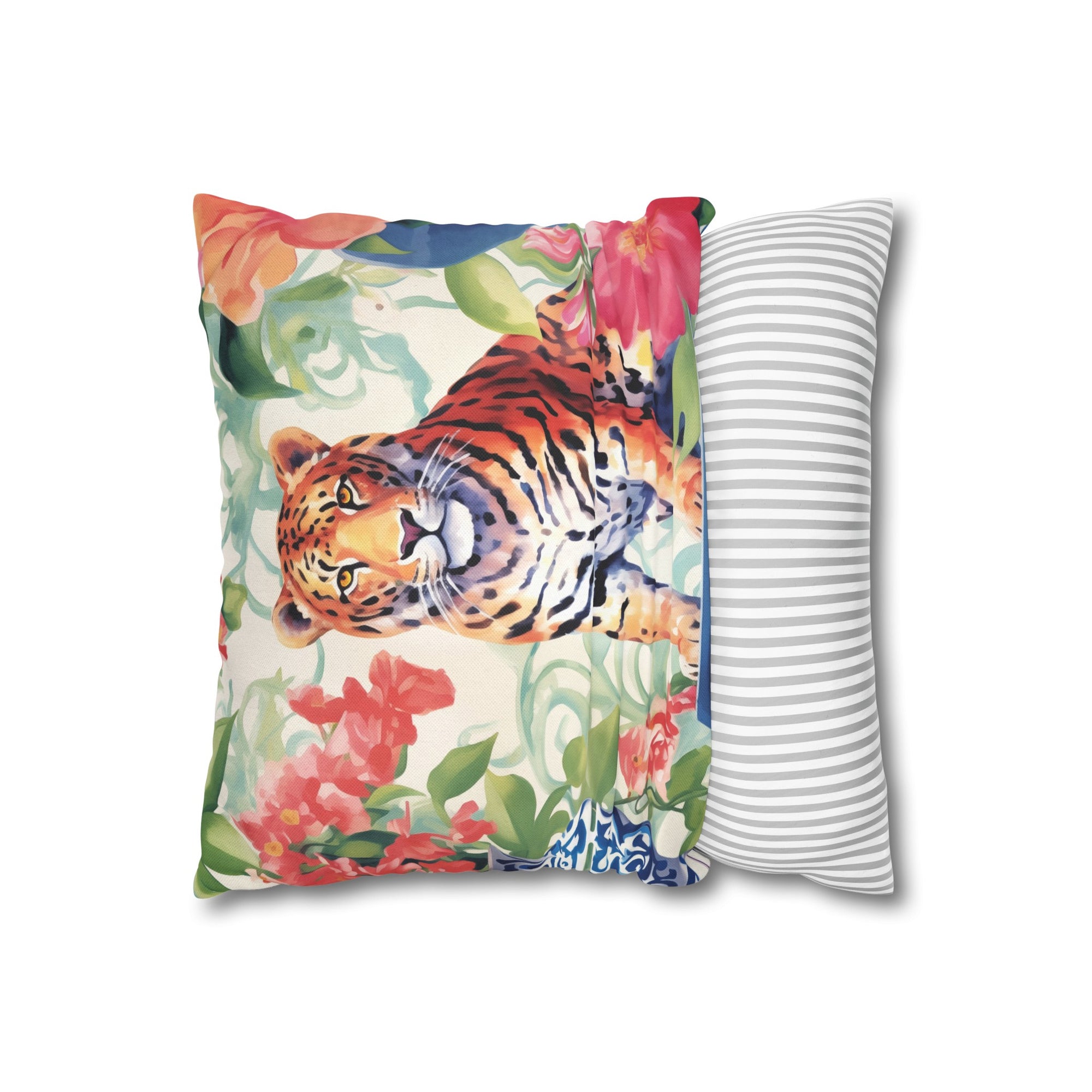 Spun Polyester Square Pillowcase -Tiger’s Garden