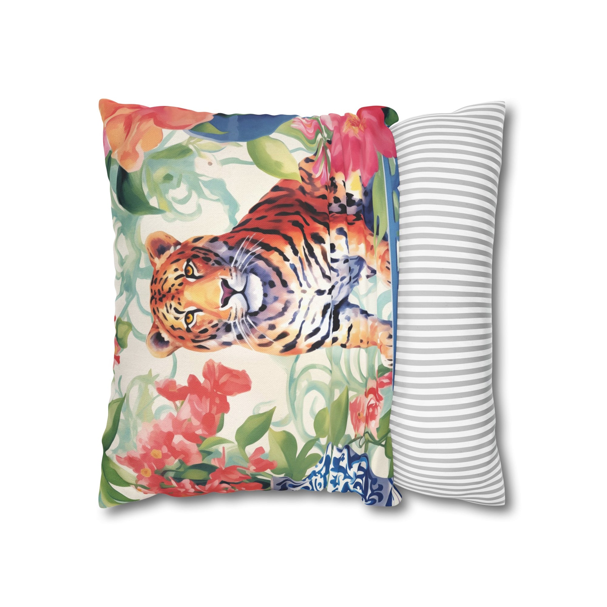 Spun Polyester Square Pillowcase -Tiger’s Garden