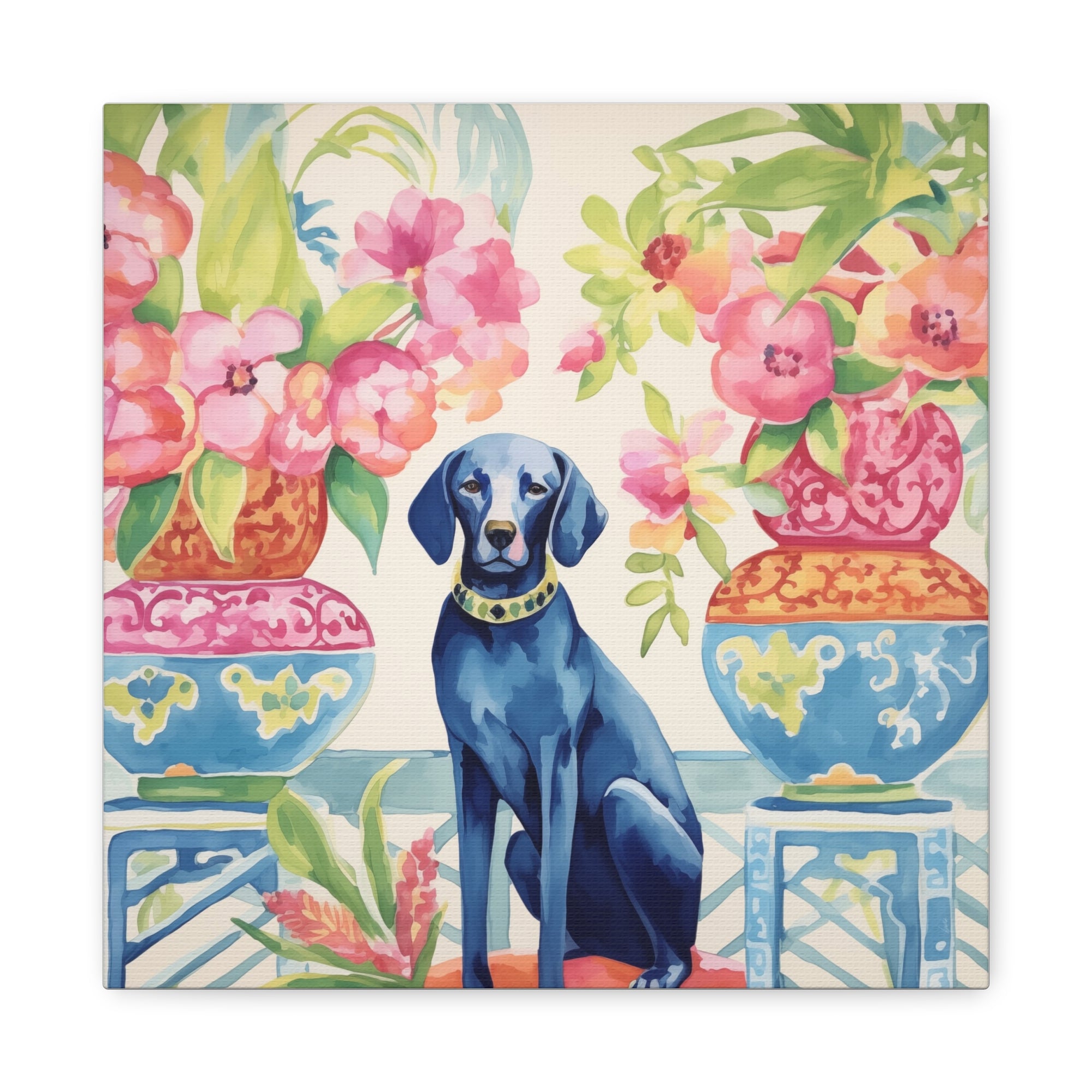 Chew-Noiserie -Blue Dog in Chinoiserie Room -Available in 4 sizes - Matte Canvas