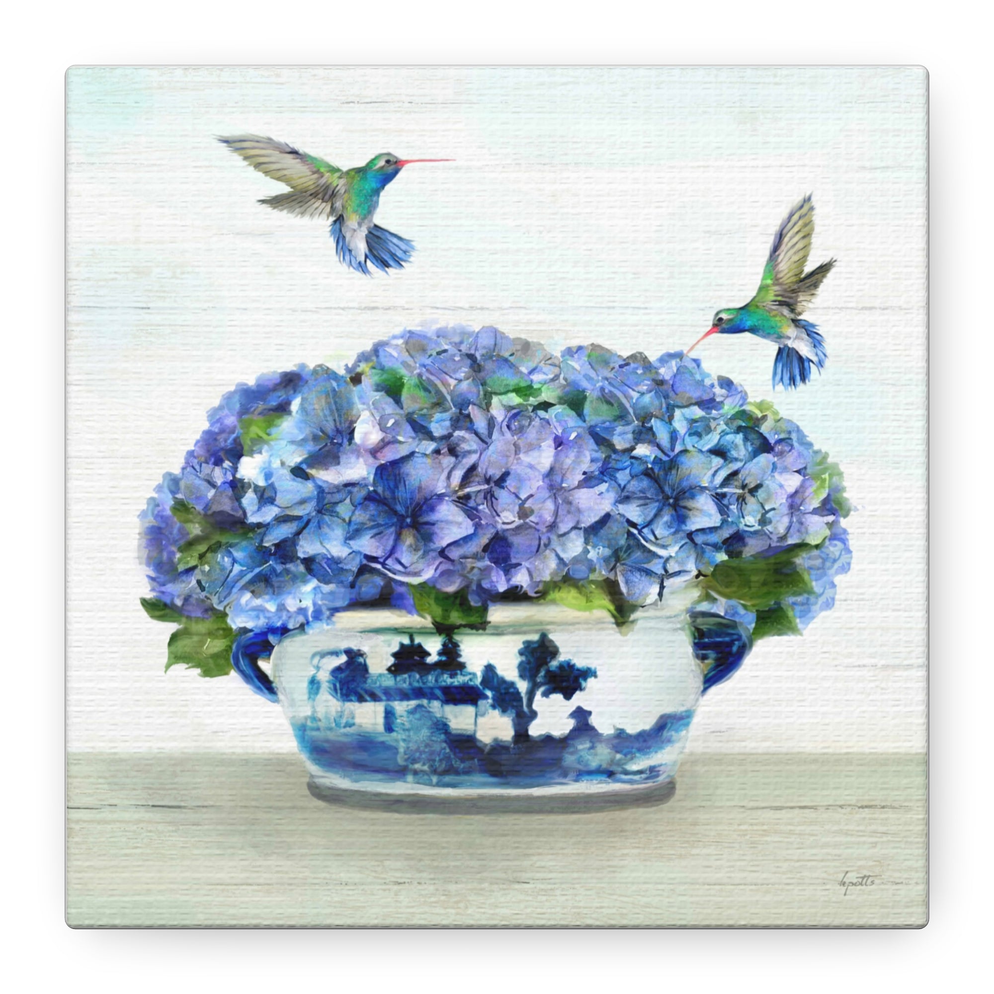 Hummingbirds in Hydrangea - Available in 4 Sizes - Matte Canvas