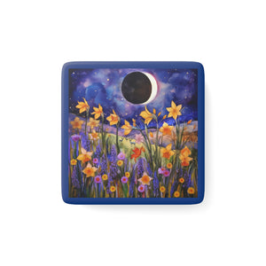Wildflower Waltz with Solar Eclipse - personalization option - Porcelain Magnet, Square, kitchen magnet, magnet for fridge, eclipse, wildflower, deer, Wildflower Waltz