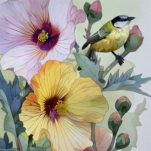 Great Tit in Hibiscus - Canvas Giclée Print
