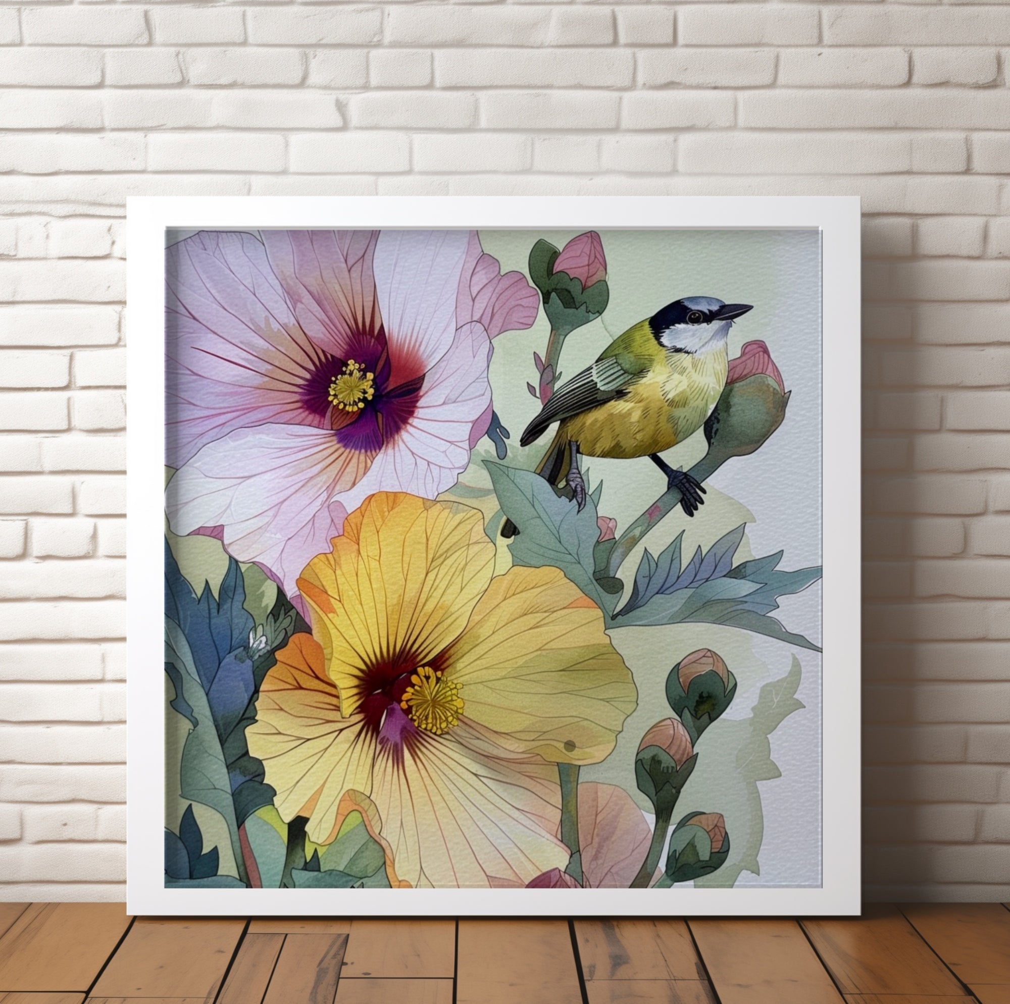 Great Tit in Hibiscus - Canvas Giclée Print