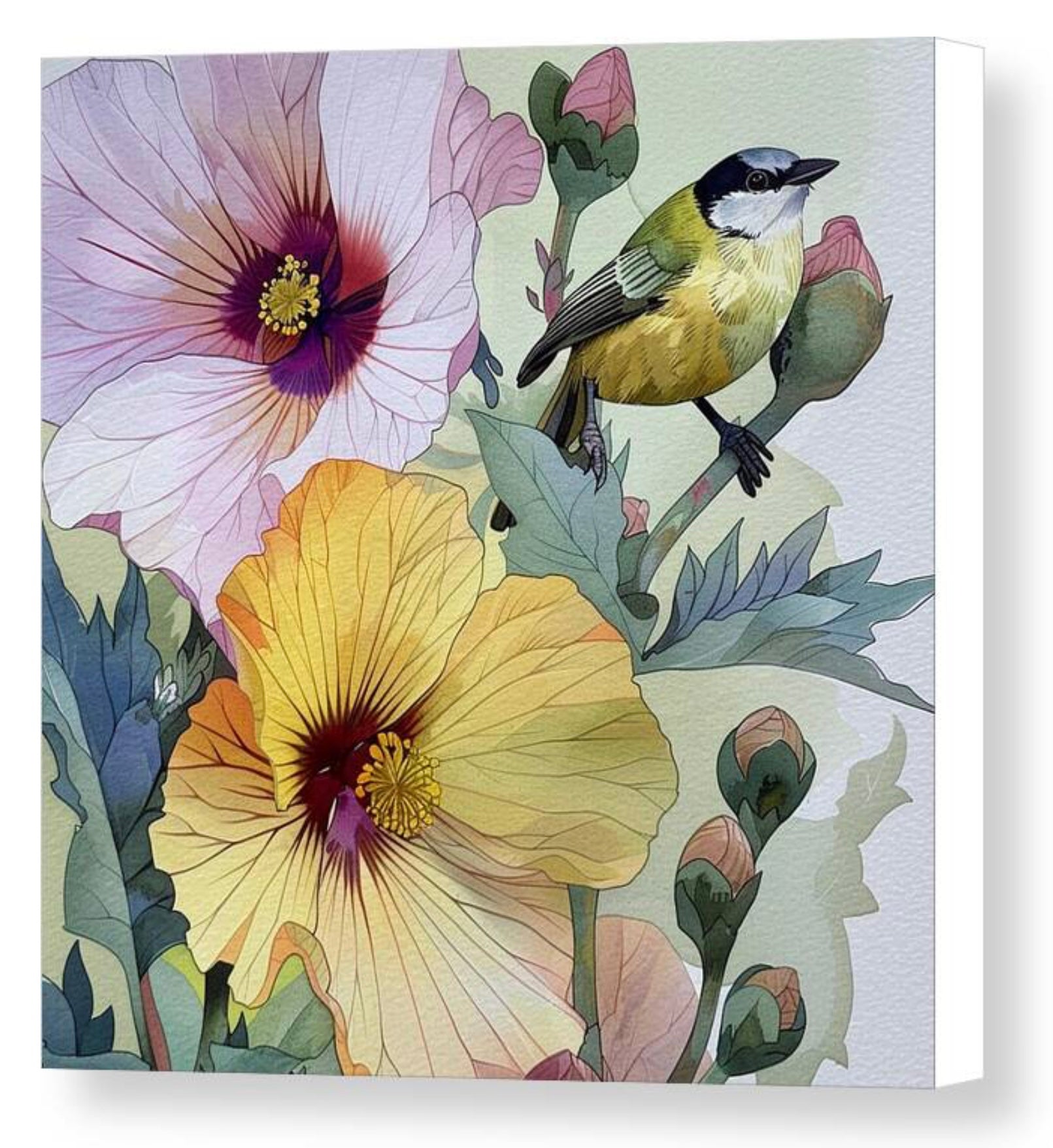 Great Tit in Hibiscus - Canvas Giclée Print