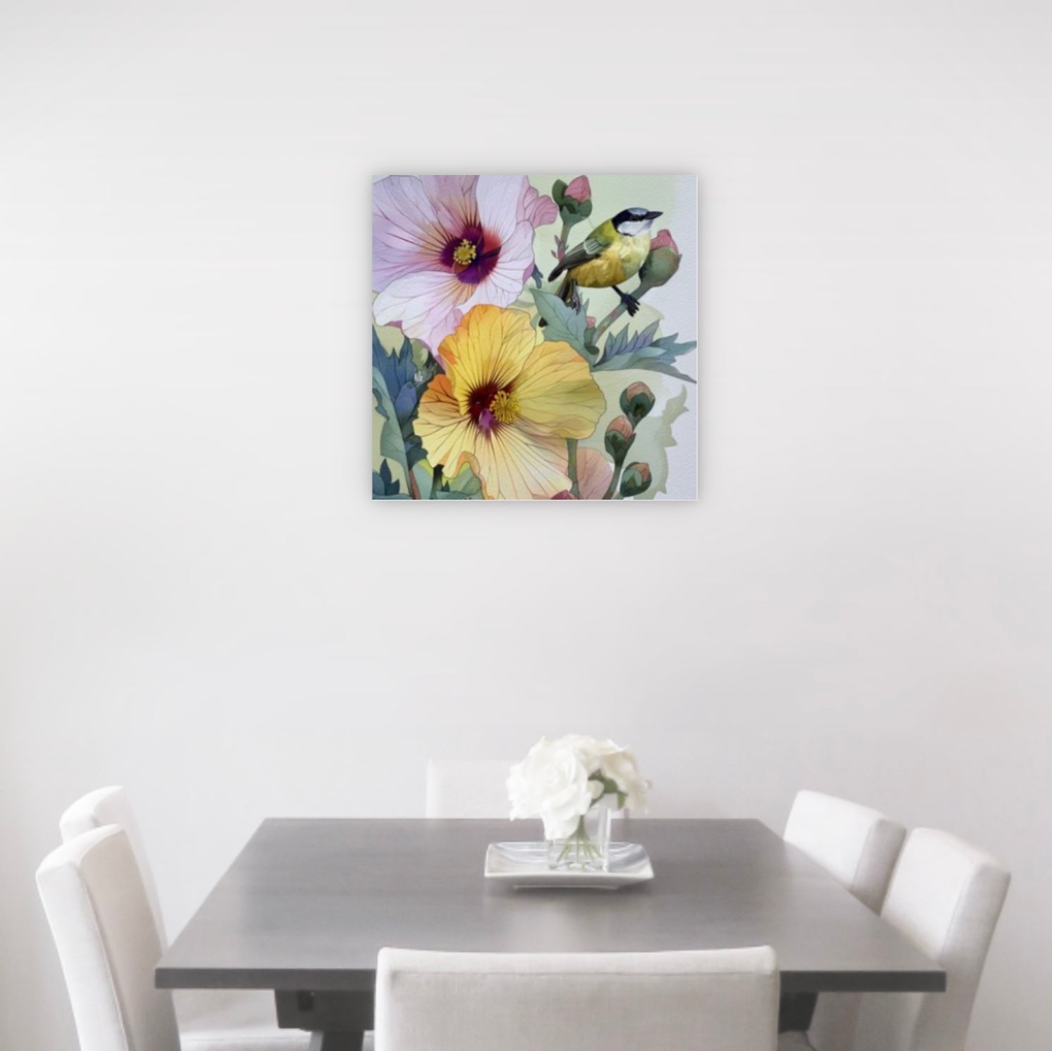 Great Tit in Hibiscus - Canvas Giclée Print