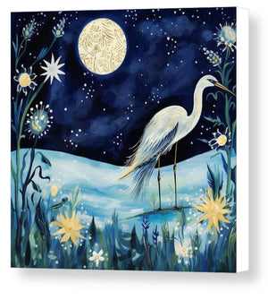 Egret Under the Moon - Canvas Giclée Print