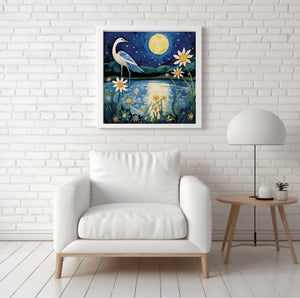 River Egret in Moonlight - Canvas Giclée Print