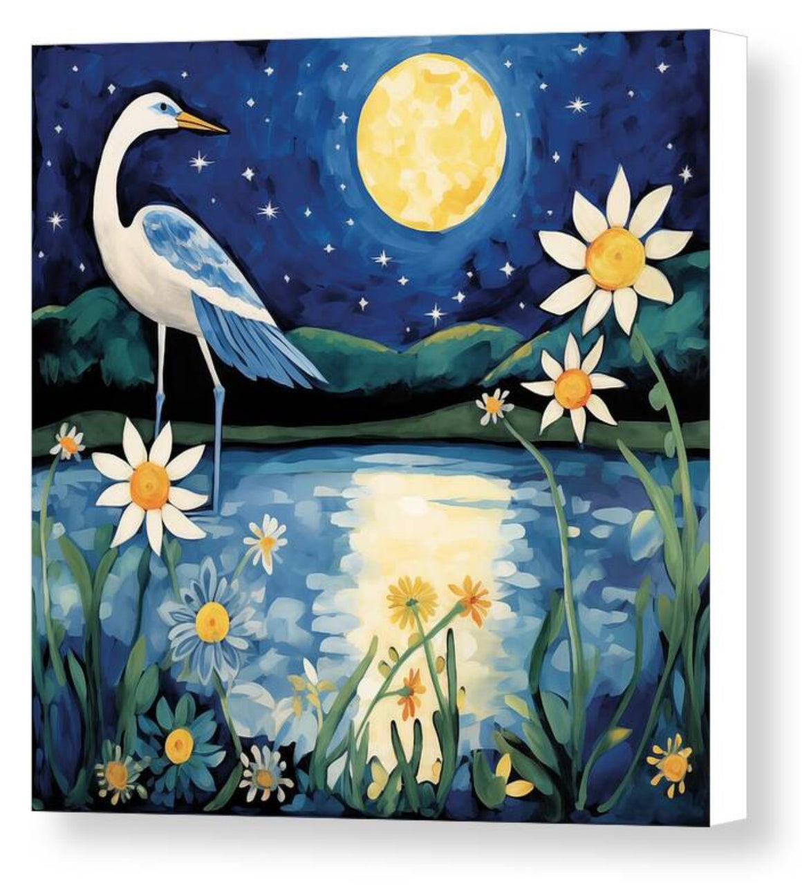 River Egret in Moonlight - Canvas Giclée Print