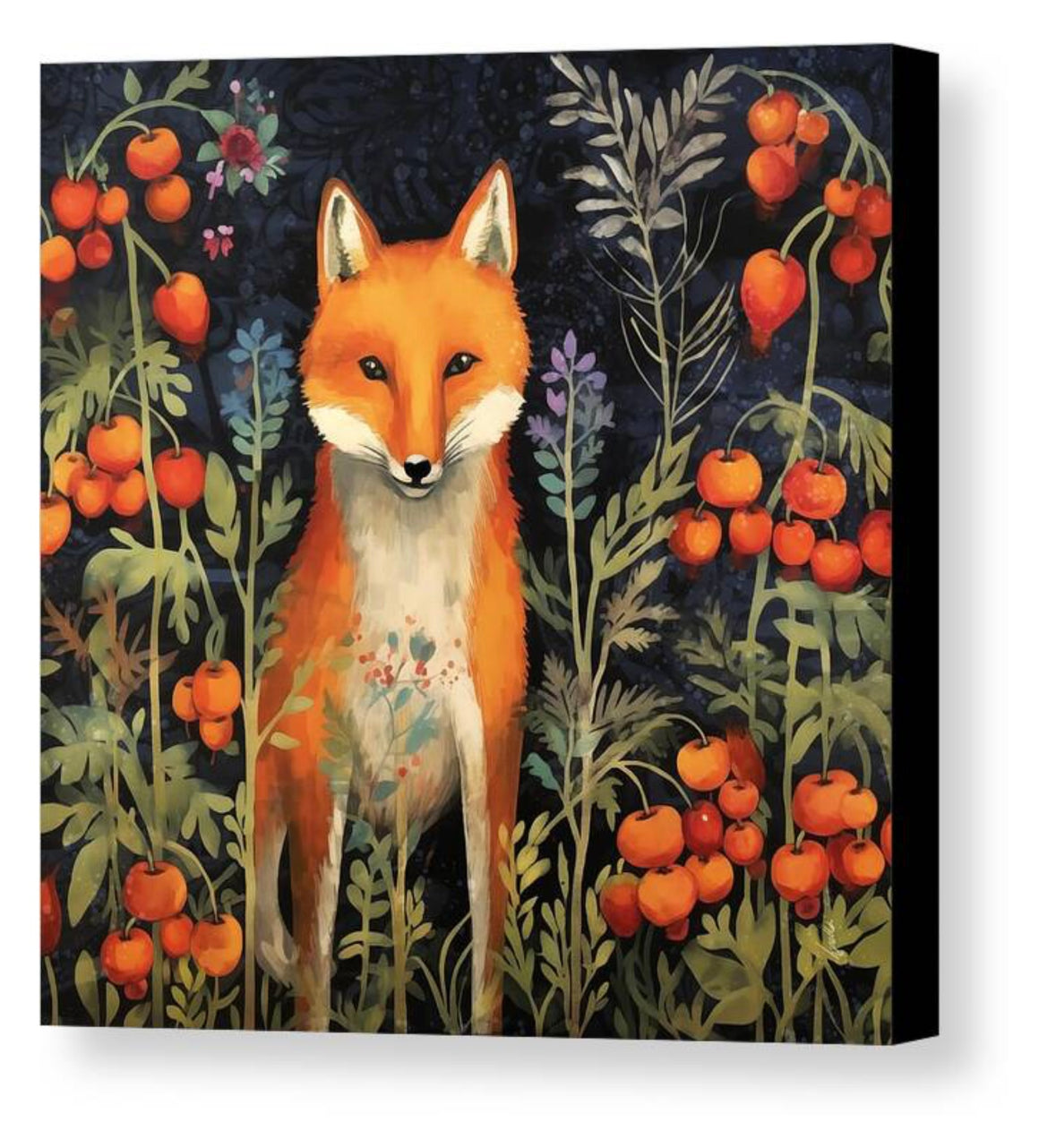 Fox in Crabapple Trees - Canvas Giclée Print