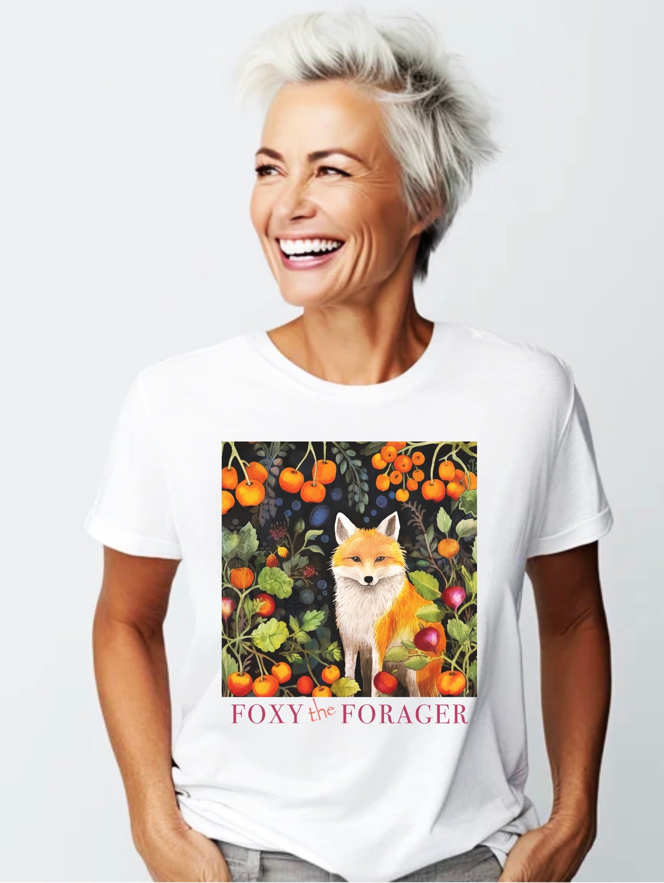 Foxy the Forager - Personalization option  Food Forest Fox - Unisex Jersey Short Sleeve Tee