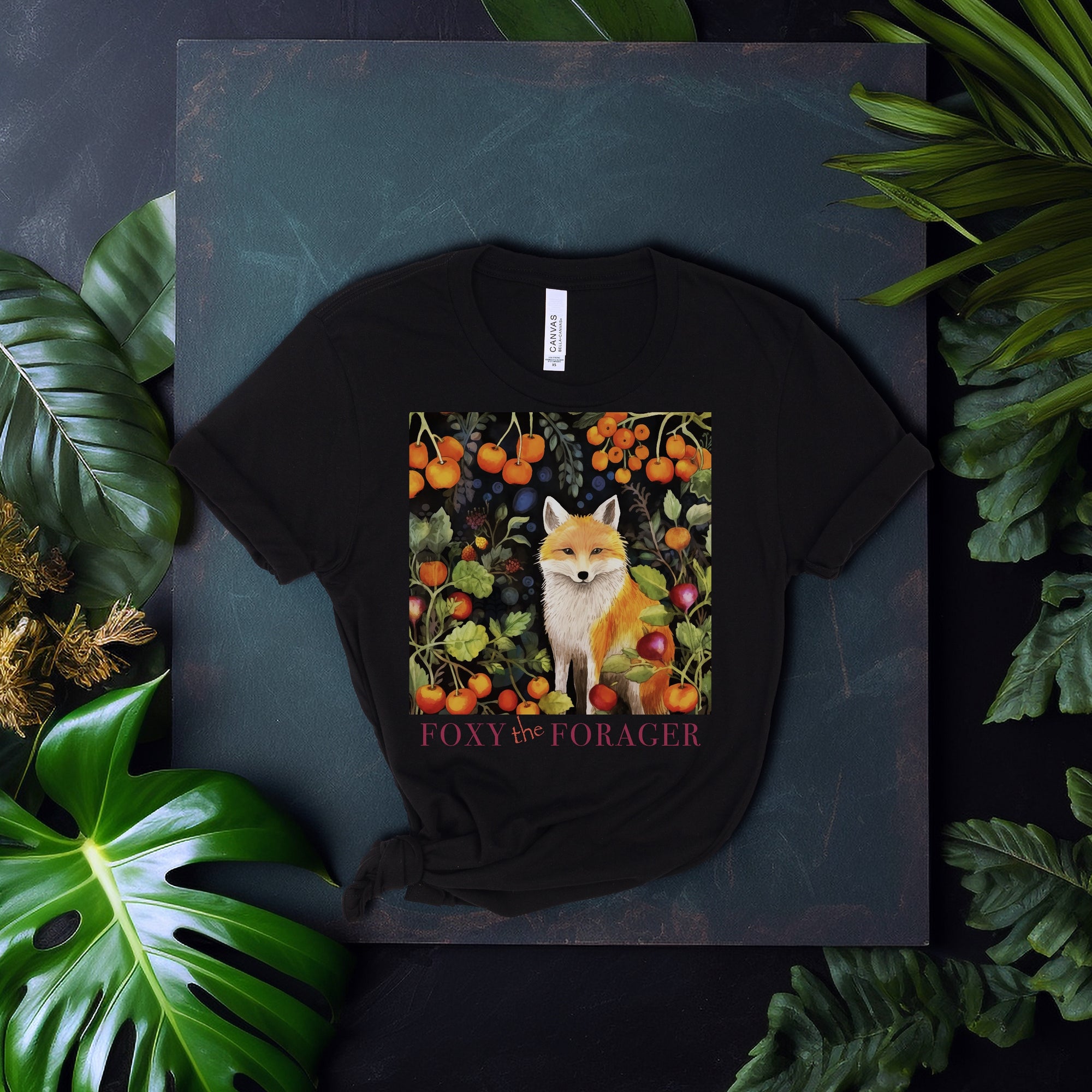 Foxy the Forager - Personalization option  Food Forest Fox - Unisex Jersey Short Sleeve Tee