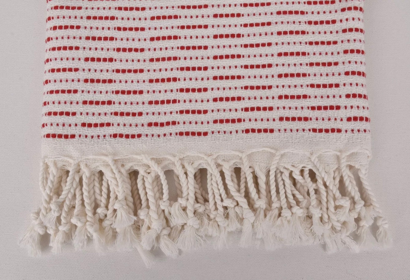 Organic Turkish Bath Towel, Red/White| Hand woven, absorbent and luxurious cotton with natural tassels