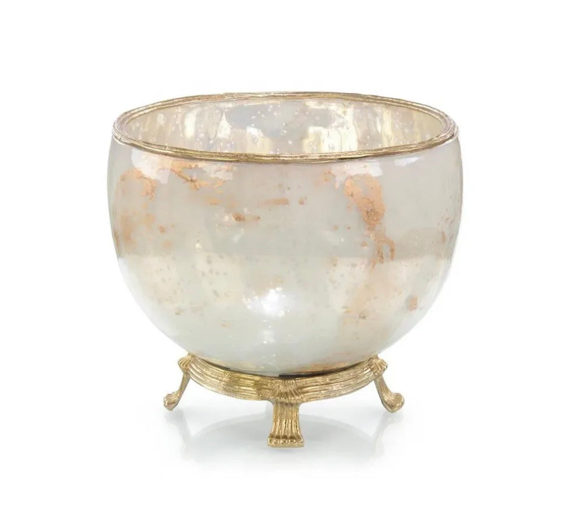 Pearl Finish Glass Bowl with Gold Rim and Stand