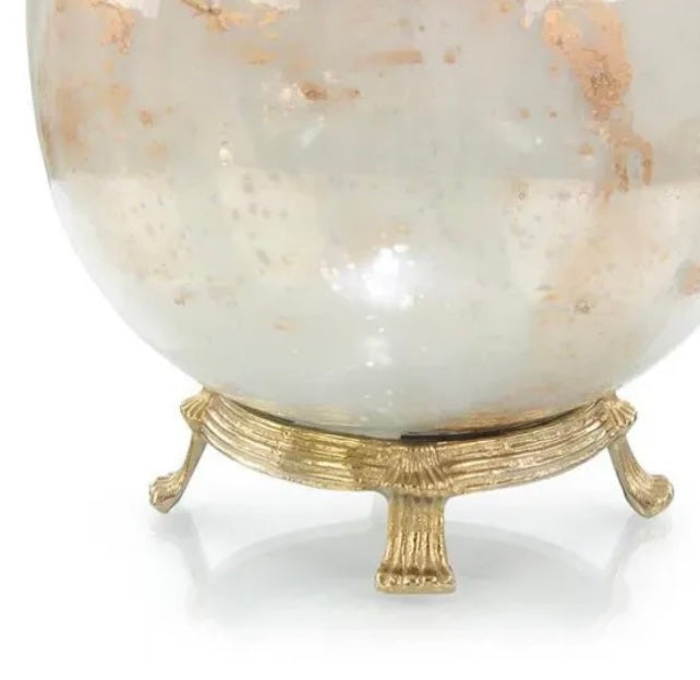 Pearl Finish Glass Bowl with Gold Rim and Stand