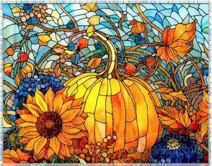 PUZZLE - Stained Glass Pumpkins & Sunflowers No. 5