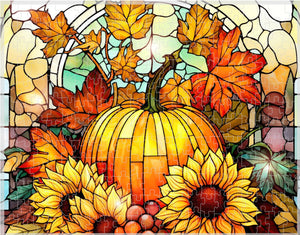 PUZZLE - Stained Glass Pumpkins & Sunflowers No. 8