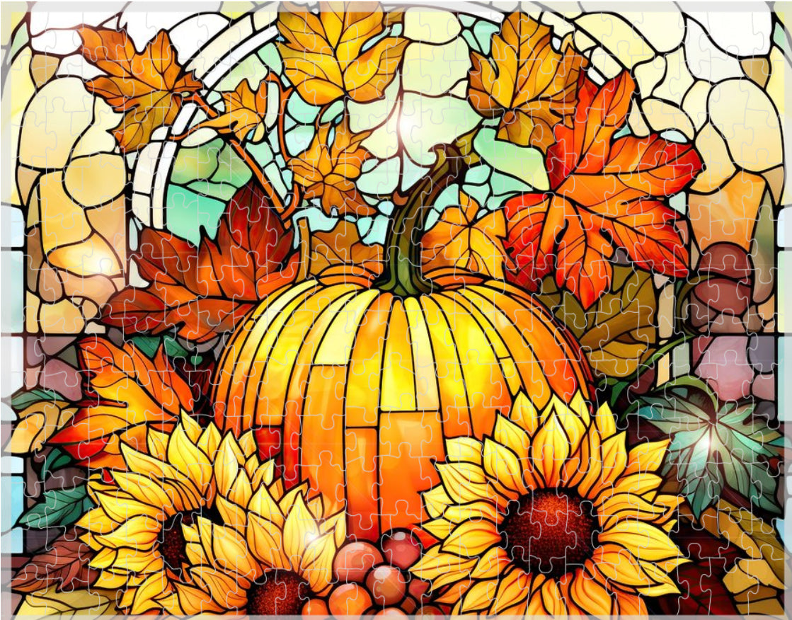 PUZZLE - Stained Glass Pumpkins & Sunflowers No. 8