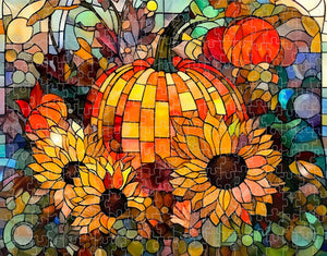 PUZZLE - Stained Glass Pumpkins & Sunflowers No. 1