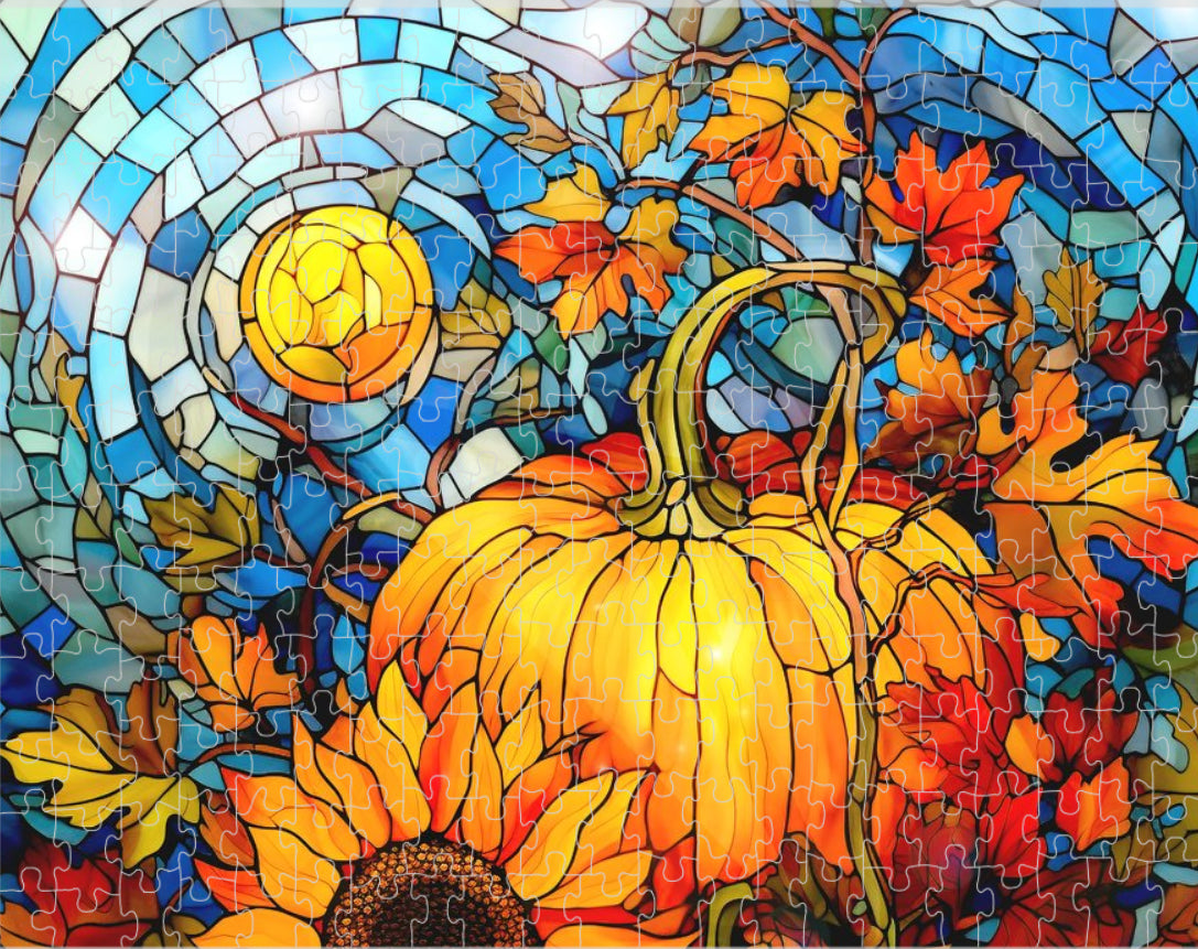 PUZZLE - Stained Glass Pumpkins & Sunflowers No. 2